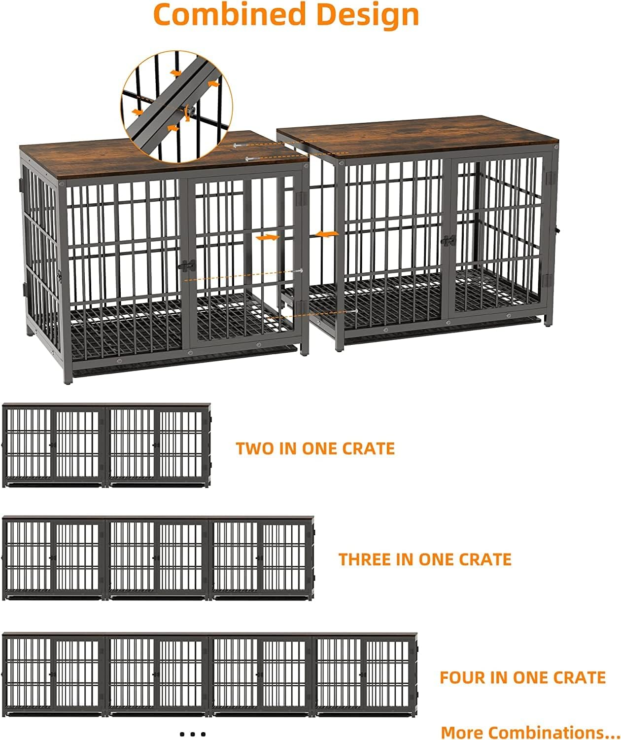 Heavy Duty Dog Crate Furniture: 84Inch Wooden Dog Crates End Table Kennel with 3 Doors and Removable Tray - Extra Large Puppy Indoor Training Playpen House Decorative Side Table Cage Rustic Brown image number 1