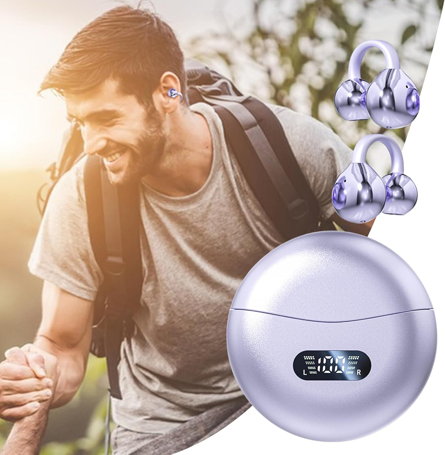 Bone Conduction Headphones | Wireless Bone Conduction Headphones | Comfortable Wireless with Led Display Noise Cancelling Headset for outside Workout Working Gym Running Sleep image number 1