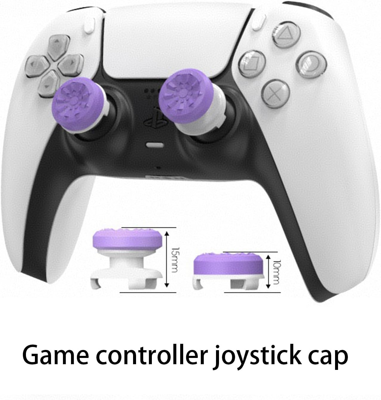Luzcauwy 2 Pack Precision Thumb Grips for PS5 PS4 Controller, Purple Analog Stick Covers 1 High 1 Mid Rise, anti Slip Rubber Button Caps to Greatly Enhance Aiming Accuracy in FPS Games - Black image number 2