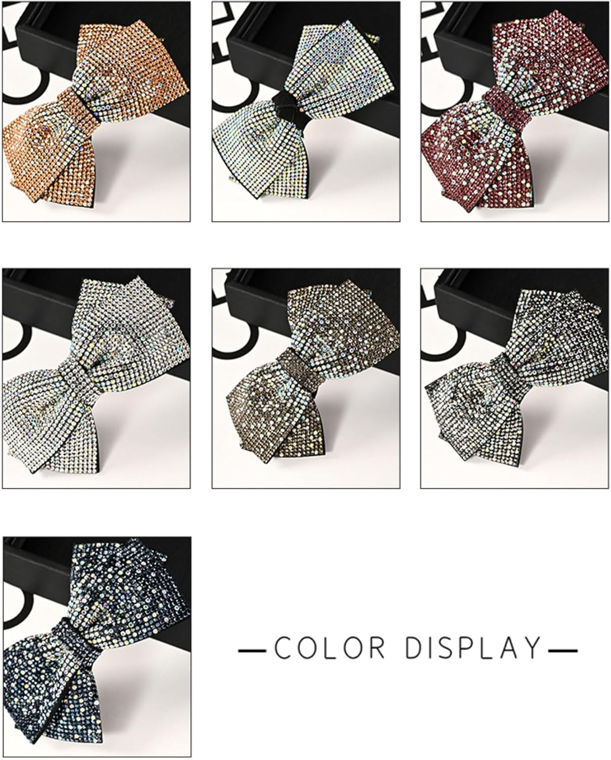 Whakano Glitter Hair Clips with Rhinestone Bow, Large Hair Bows Clip for Women and Girls, Automatic Hair Clips, Elegant Girls Hair Accessories, Hair Styling Accessories, Hair Clips, Black B image number 2