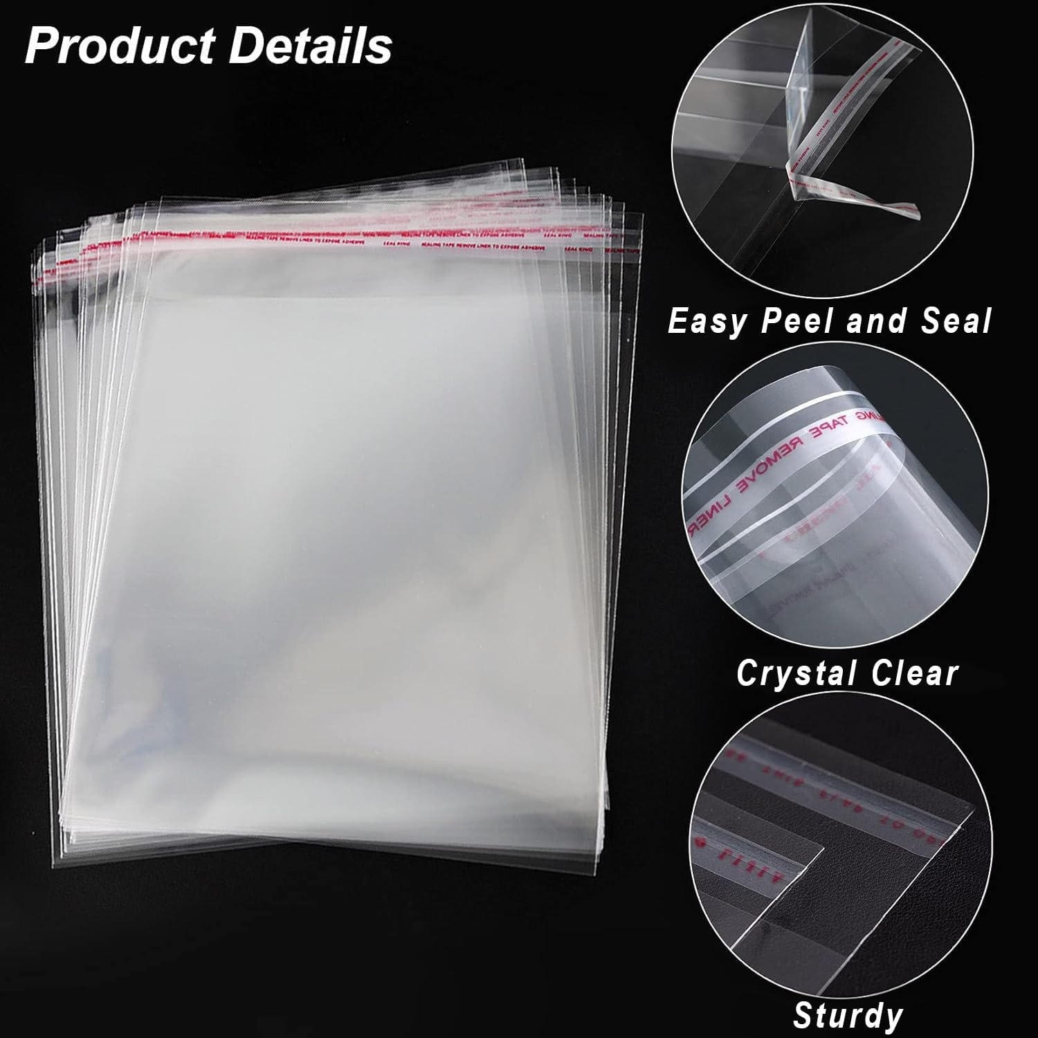 7X10 Inch Clear Resealable Cellophane Bags Self Adhesive,100 Pcs Self Sealing Cellophane Bags image number 3