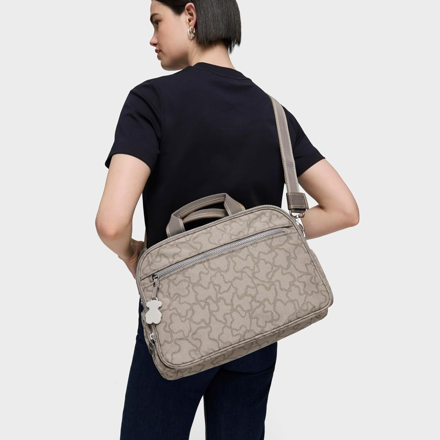 TOUS Vinyl Combined with Calfskin Leather Stoned Color Baby Bag for Women, 40X20X25 Cm, Kaos New Colores Collection, Stone, Talla &Uacute;nica image number 1