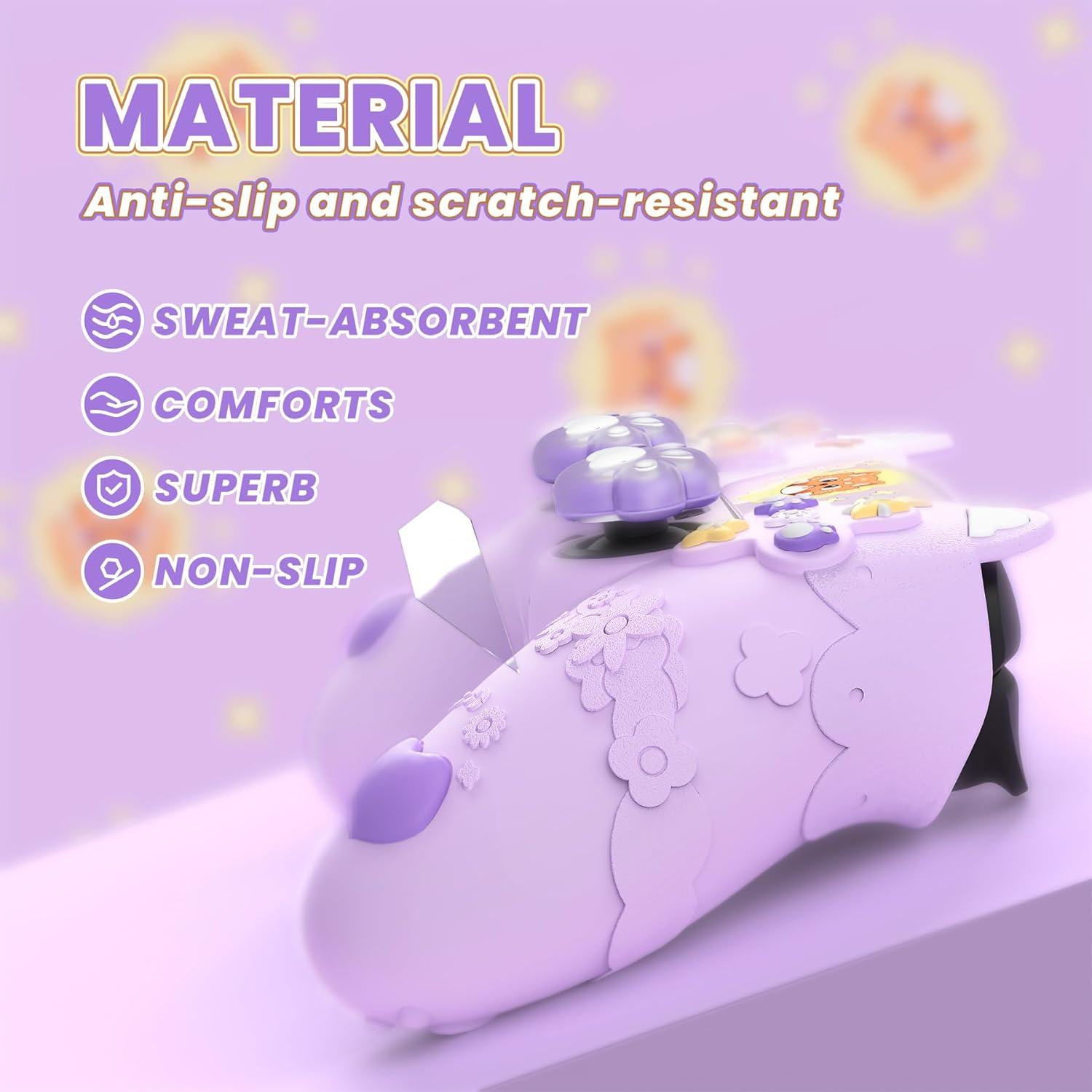 Playvital Cute Spring Lesser Panda Silicone Cover for Ps5 Controller with Joystick Cap and Sticker, Anti-Grip Shockproof Skin, Compatible with Charging Station, Taro Purple image number 5