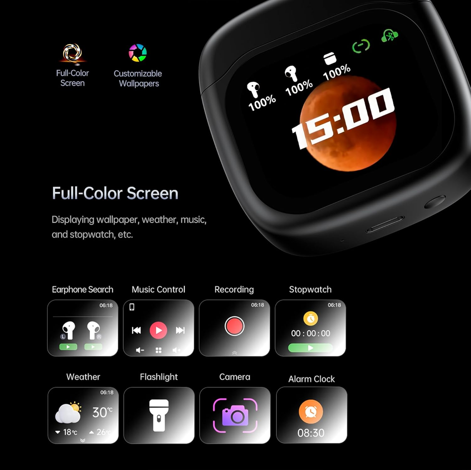 PORTENTUM Wireless Bluetooth 5.4 Headphones - LED Touch Display Personalised - Noise Cancelling Dual ENC - Battery Life 50H - In-Ear Touch Control - Hifi Bass - Comfortable Fit - USB-C image number 5