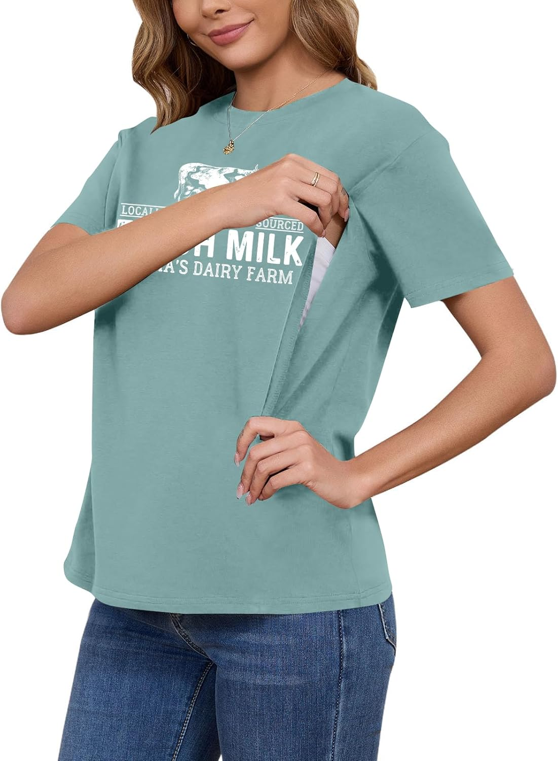 Nursing Shirts for Breastfeeding Shirt Zipper: Women Mama Nursing Graphic Tee Causal Maternity Clothes Top image number 1