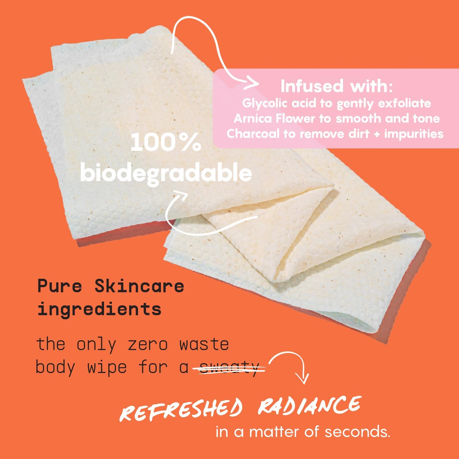 Refresh Body Wipes for Women &ndash; Cleansing Large Body Wash Wipes - Armpit Sweat Wipes for Body Odor &ndash; No Rinse, No Shower - Fresh Citrus &ndash; Arnica Flower, Charcoal & Glycolic Acid image number 5