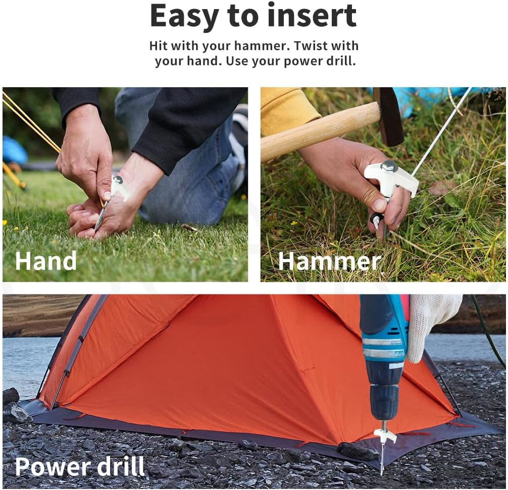 Mountview Tent Pegs Heavy Duty Screw Steel in Ground Camping Outdoor Stakes X15, 15Pcs Tent Stakes with Sotrage Box Case,Adaptor,Peg Puller, Galvanized Steel Tent Pegs for Camping,Garden,Sand,Beach image number 1