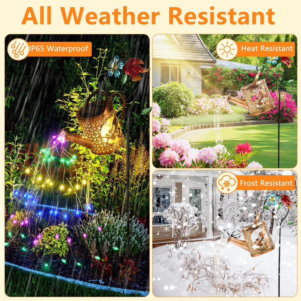Vsshe Solar Watering Can Fairy Lights Outdoor Garden Decoration, LED Outdoor Solar Lights with Shepherd Hook for Outdoor Garden Waterproof Vintage Fairy Lights for Yard Path Balcony Patio Garden image number 6