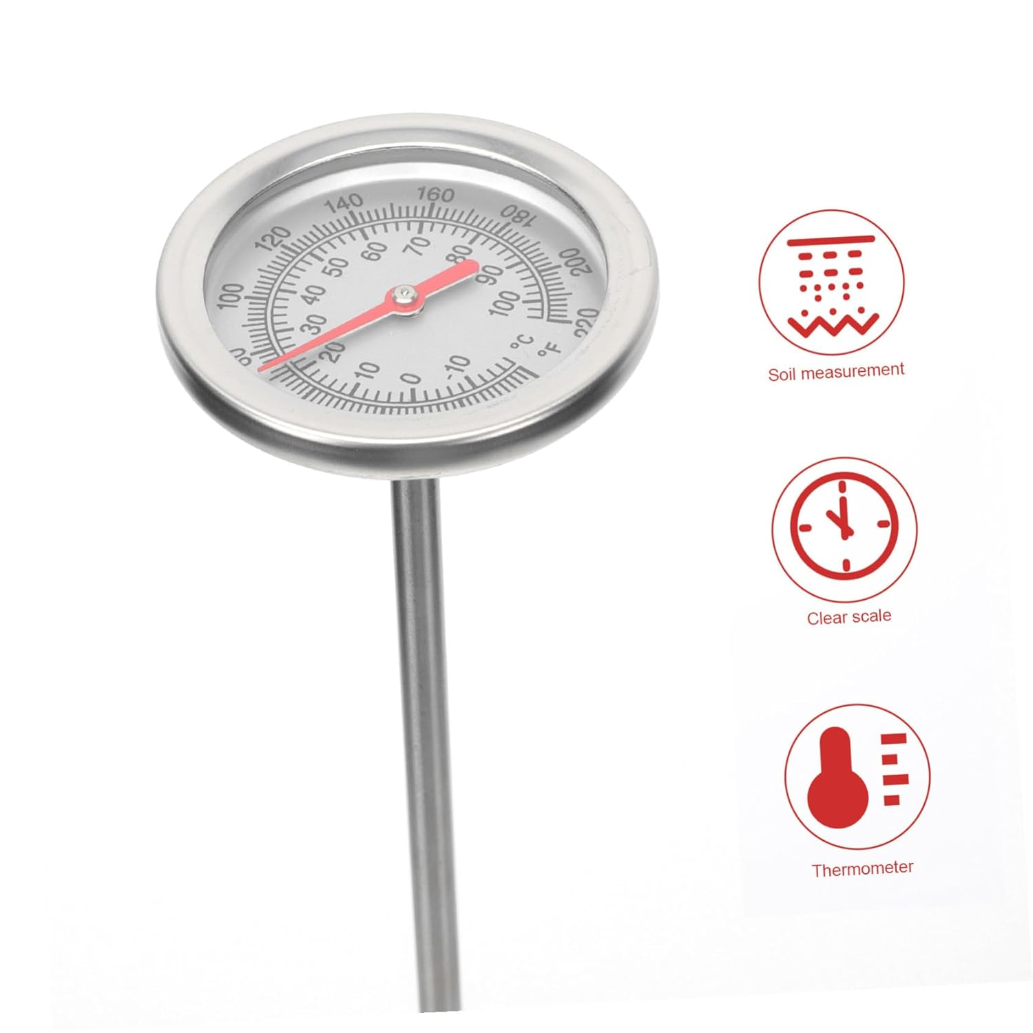 INOOMP Stainless Steel Soil Thermometer with Probe Temperature Measuring Tool for Gardening Compost and Fertilizer Accurate Temperature Detector for Backyard Use