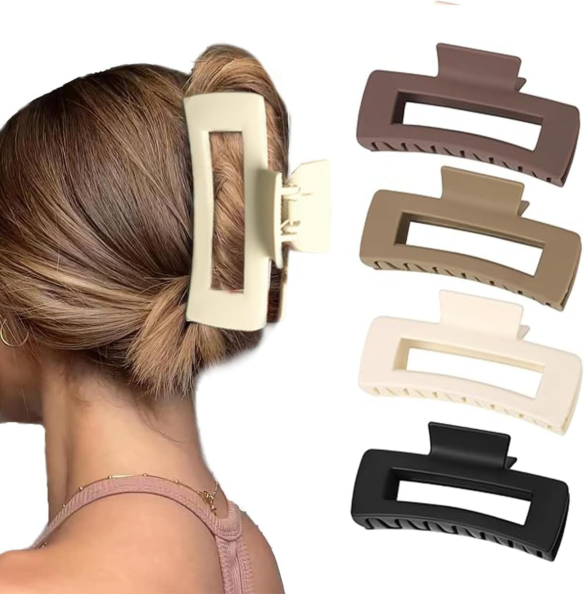 4Pcs Large Matte Hair Claw Clips - Stylish and Secure Hold for Thick Hair, Ideal for Daily and Party Use