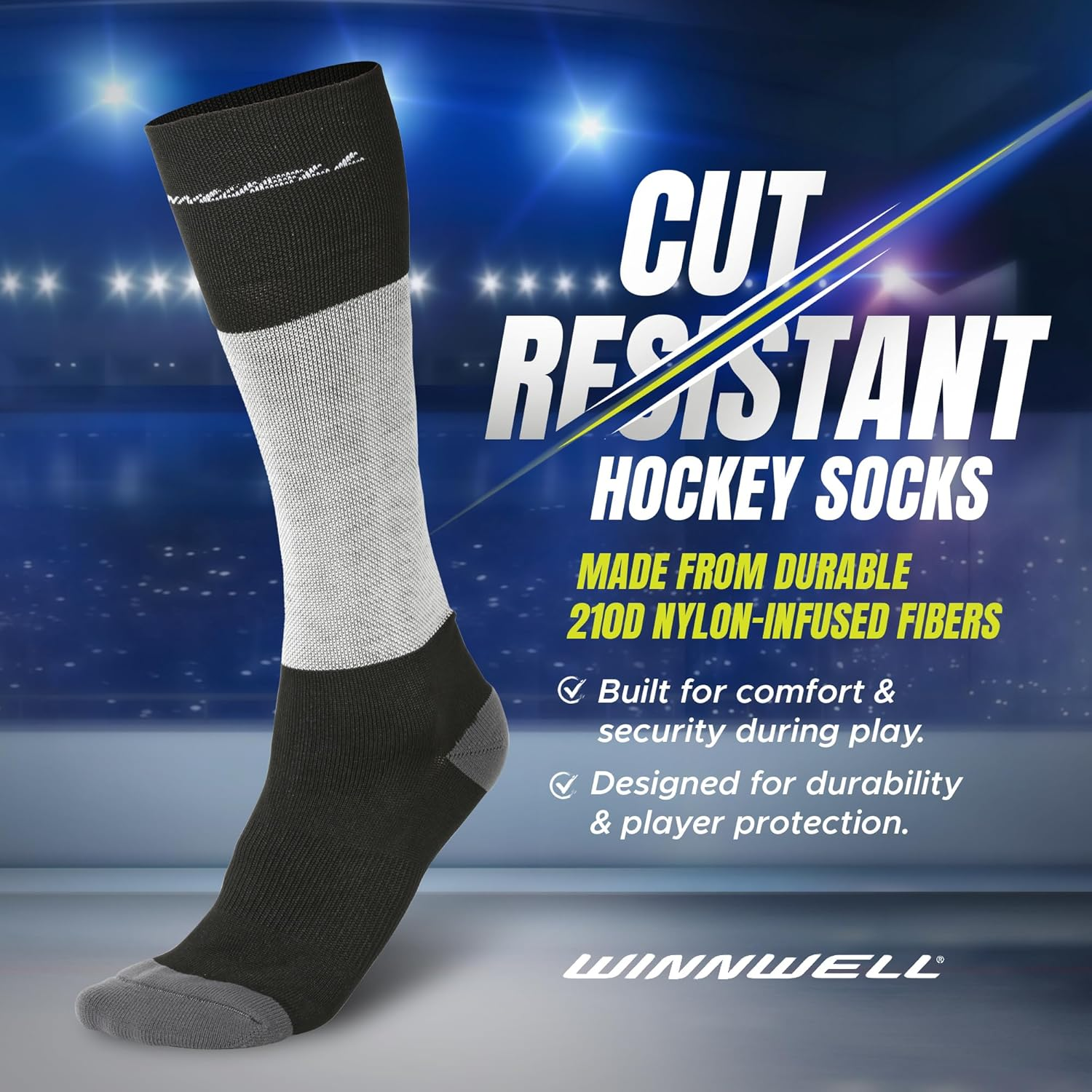 Winnwell Cut Resistant Hockey Socks - Ice Hockey & Field Hockey Socks with Durable Double Padded Heel and Toe image number 2