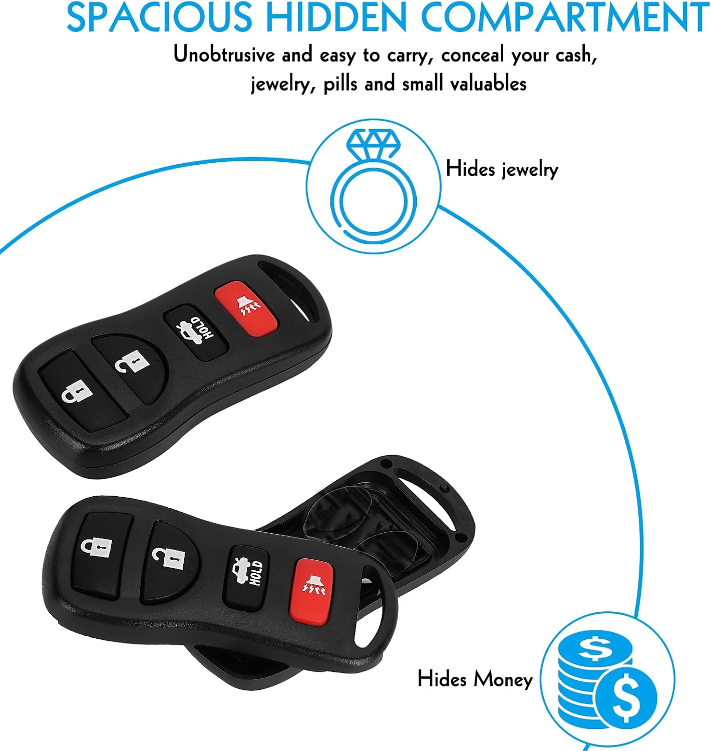 2 Pack Remote Fake Car Key Secret Safe, Portable Secret Hidden Pill Container, Diversion Safe Compartment Container to Hide Pills Jewelry or Valuables - Battery Bank (Black High-Capacity) image number 4