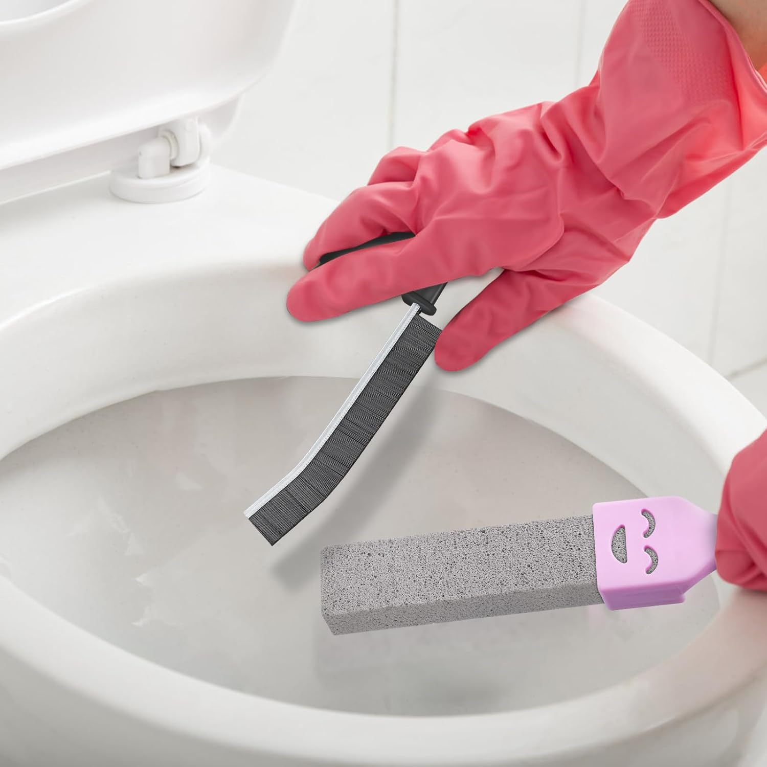 Pack of 6 Pumice Stone Toilet Cleaner with 2 Handles, Urine Stone Remover, Extra Strong, Natural Pumice Stones for Toilet, Bathroom, Kitchen, Swimming Pool (Purple) image number 3