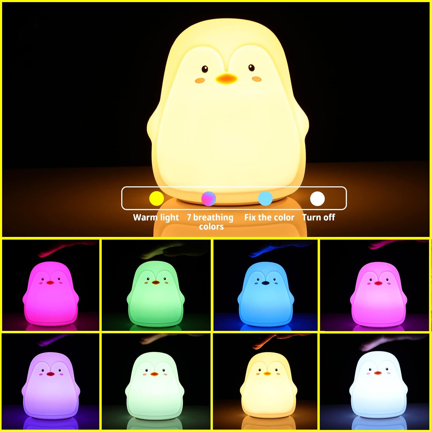 LOVERUIS Kids Night Light 7 Colors Kawaii Deco Night Lamp (Whale) image number 3