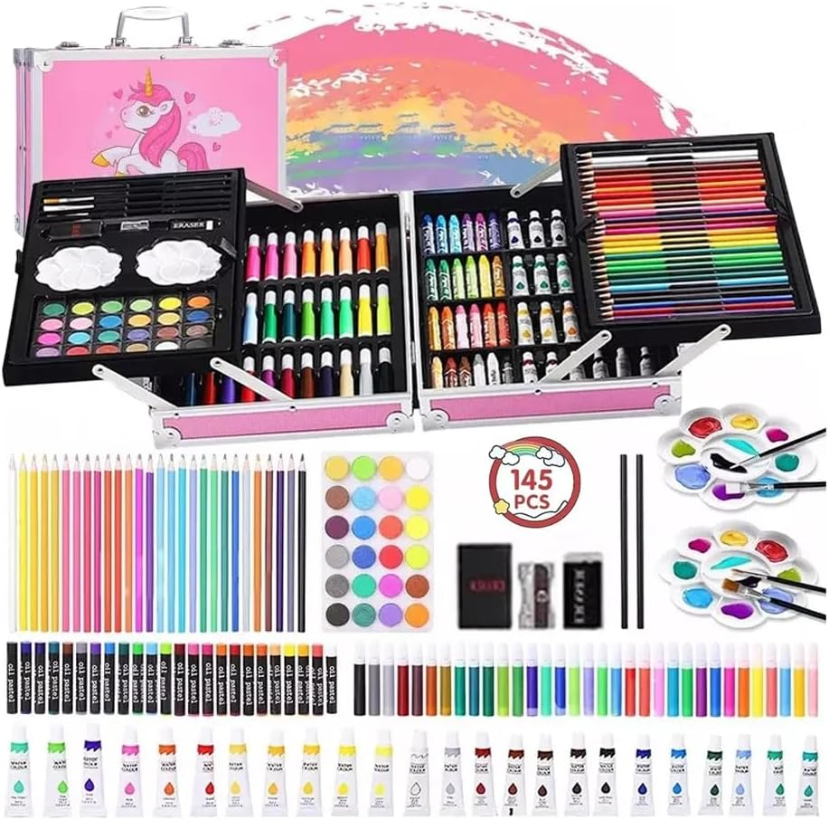 Art Supplies, 145-Pack Art Set Crafts Drawing Painting Kit with Colored Pencils, Markers, Crayons, Paints, Canvas, Art & Craft, Gift Box for Artist Beginners. image number 4