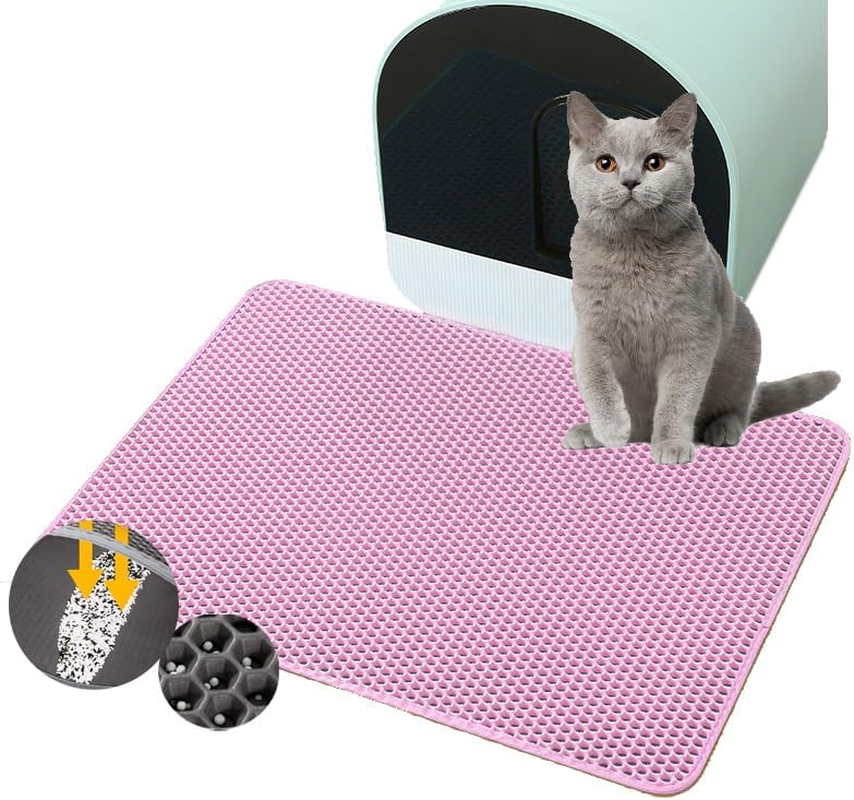 Ecixniy - Cat Litter Mat for Cats - Litter Mat Waterproof & Easy-To-Clean Double-Layer with Honeycomb Design, Durable Non-Slip Cat Litter Mats for Floors, Capture All Litter Messes Pink 60 * 40Cm