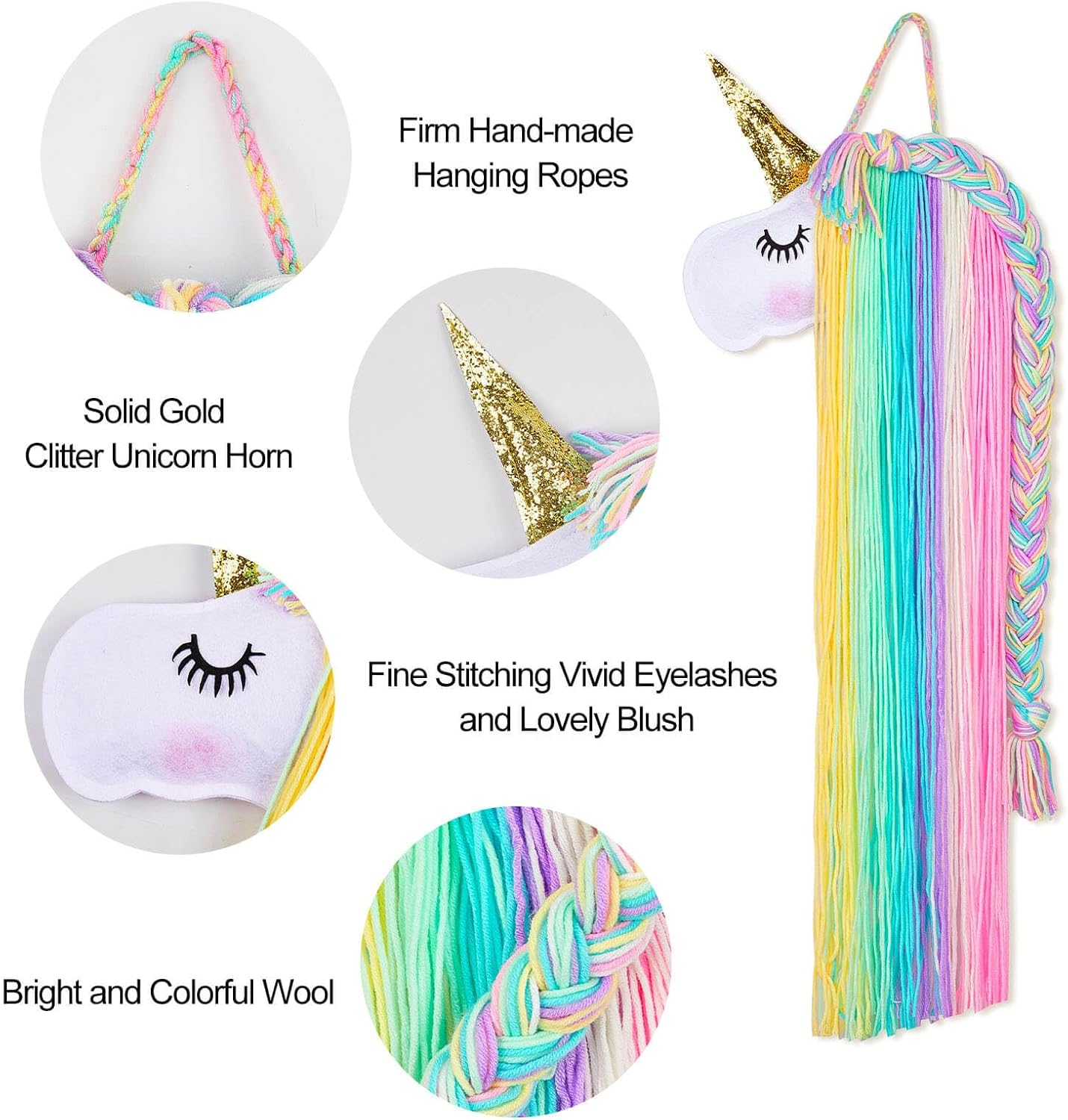 MHJY Unicorn Hair Clips Holder Rainbow Headband Holder Yarn Tassels Hair Bows Storage Unicorn Face Hair Band Organizer Girls Hair Accessories Decorations 1Pc image number 1