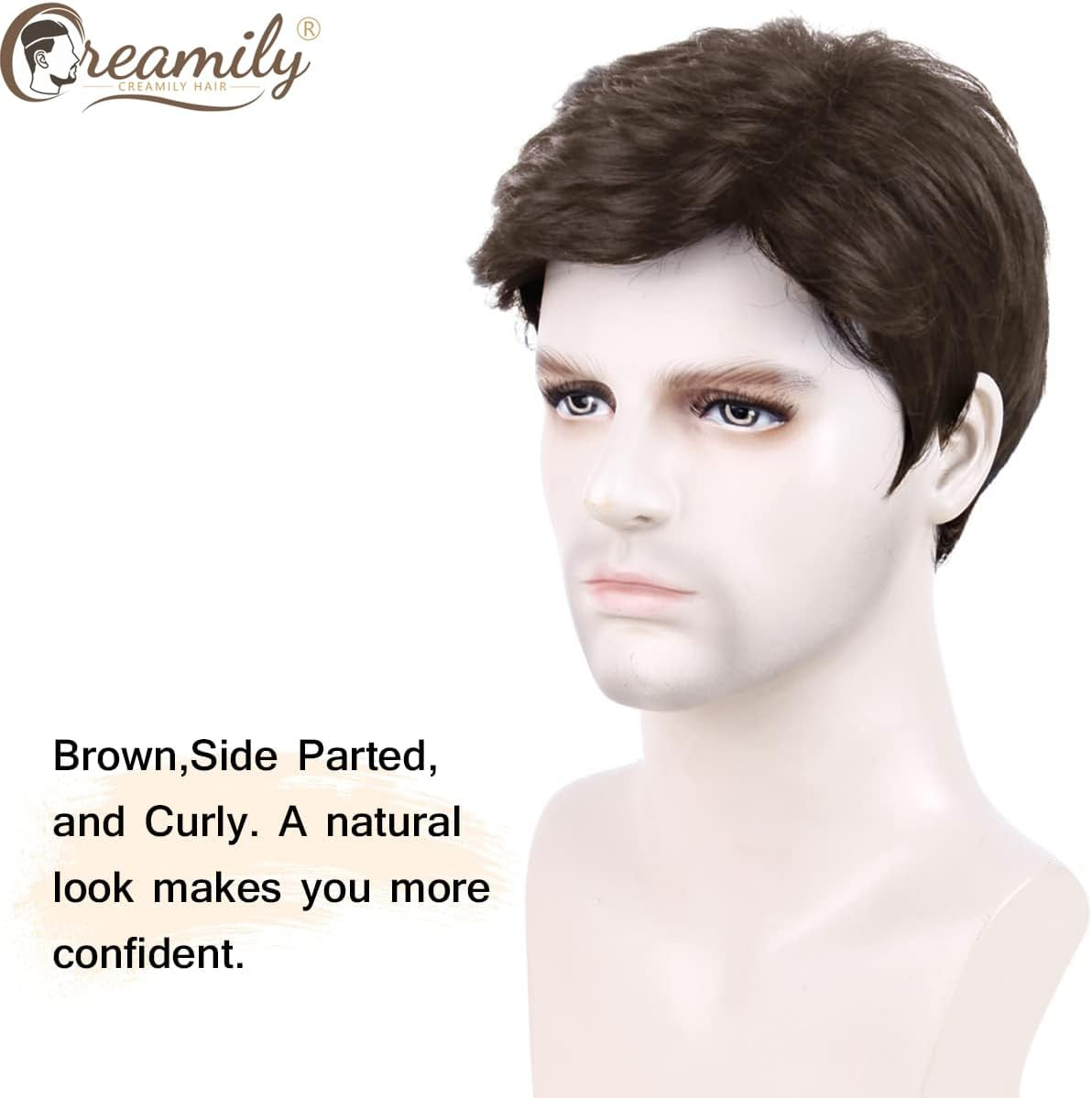 Creamily Mens Wigs Short Light Brown Wig Synthetic Heat Resistant Natural Halloween Cosplay Hair Wig for Male image number 3