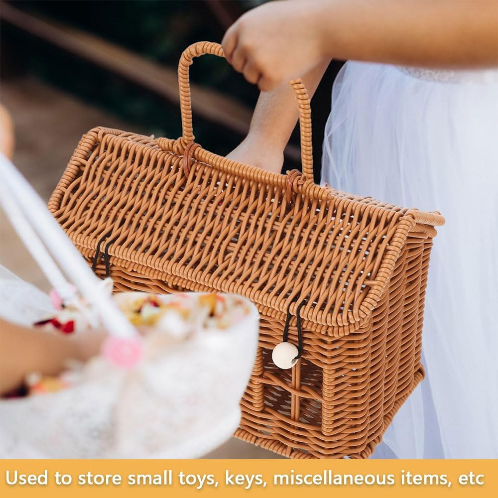 Handmade Rattan House-Shaped Storage Basket with Lid &ndash; Small Woven Dollhouse Organizer Bag for Toys, Home Decoration, and Photo Props image number 4