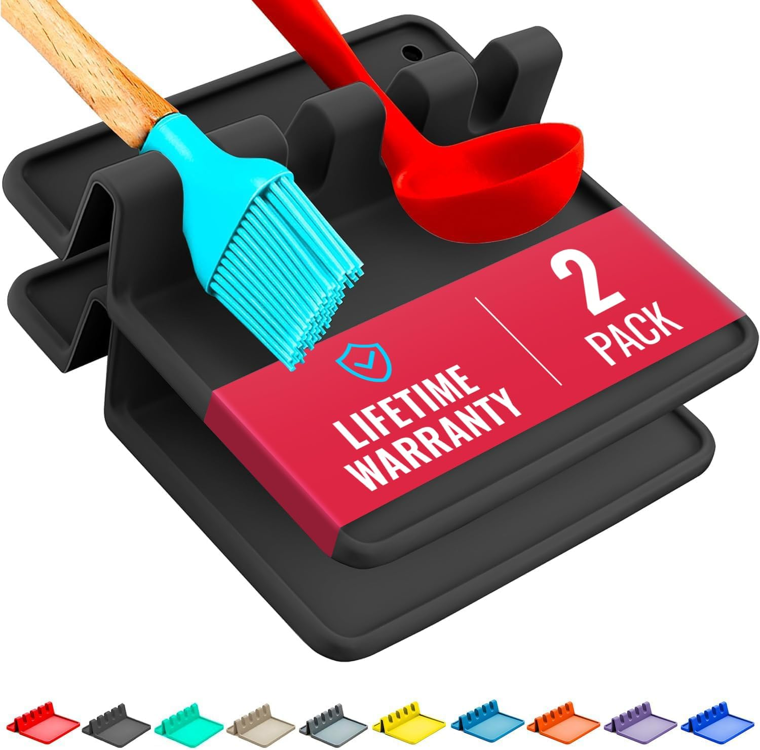 Cooler Kitchen Red Silicone Spoon Rest for Stove Top with Drip Pad (Two Pack) - Heat-Resistant, Bpa-Free Utensil Rest & Spoon Holder for Kitchen Counter - Grill Utensil Holder for Spatulas