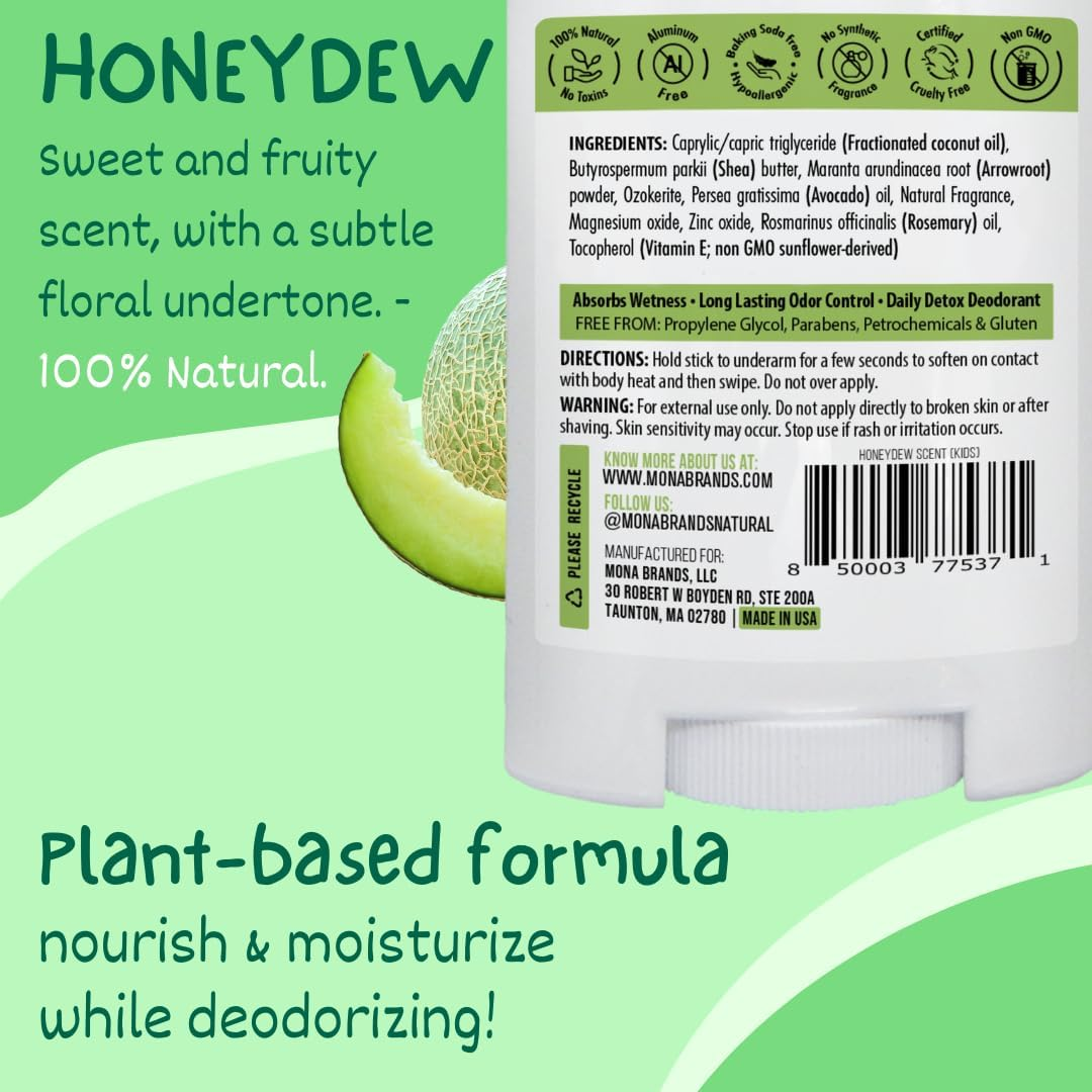 MONA BRANDS All Natural Deodorant for Kids for Girls & Boys Sensitive Skin No Baking Soda No Aluminium Vegan, Non-Gmo, Gluten & Cruelty Free 1 Unit Honeydew, Full Size (50Ml) image number 6