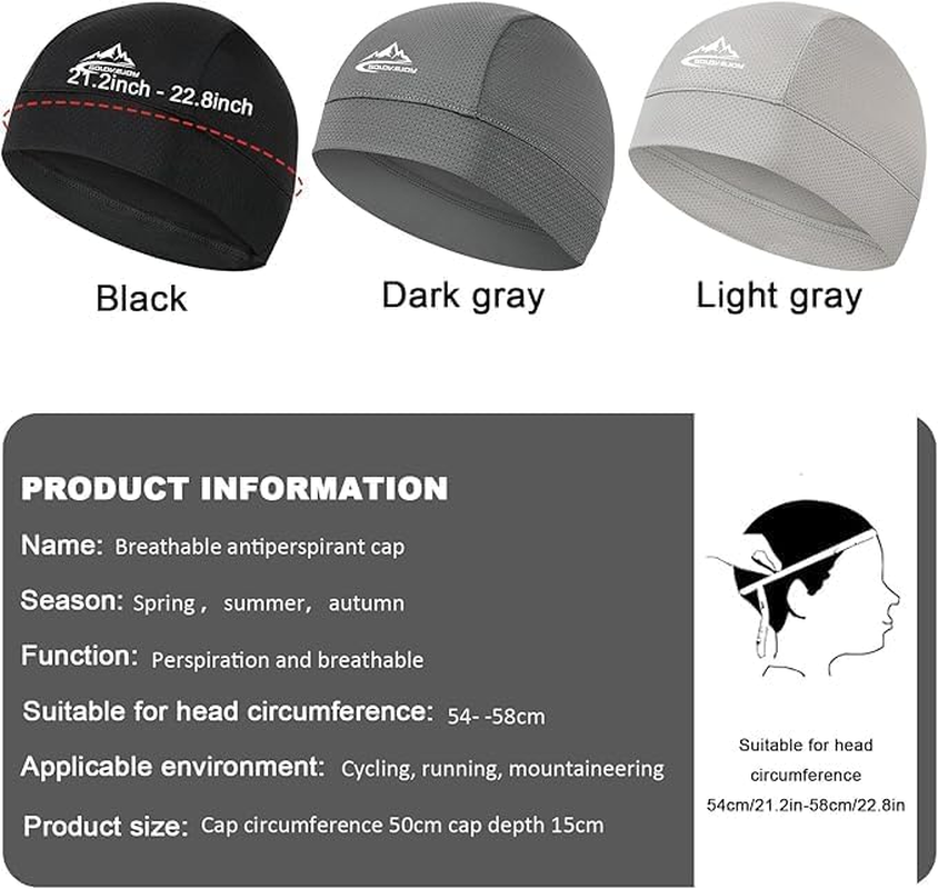 Skull Cap Helmet Liner Sweat Wicking Cycling Running Hat, Cycling Skull Caps Wicking Beanie Do Rag Head Wrap for Men Women 2PCS (Black+Grey) image number 3
