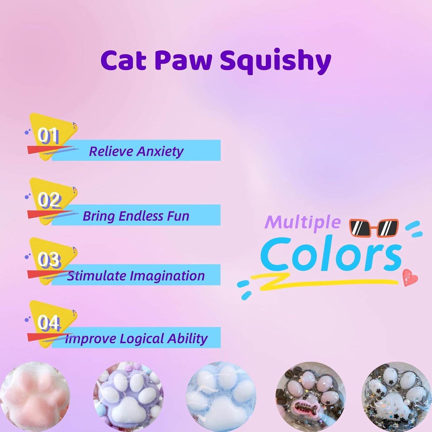 Taba Cat Squishy Squeeze Toys, Squishy Chuu, Cat Paw Squishy Stress Relief Sensory Toy, Pinch Family Squishy Toys, Jelly Kitty Paw Squishy for Kids Adults (White) image number 2