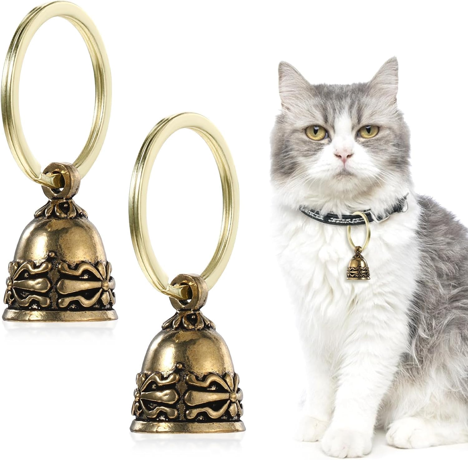 2 Pieces Copper Collar Bell for Small Pet,Pet Bells Brass Cat Collar, Small Cats and Dogs Bell Vintage Copper Keychain Anti-Lost Training Pendant Tags Accessories for Kitten Puppy Outside image number 3