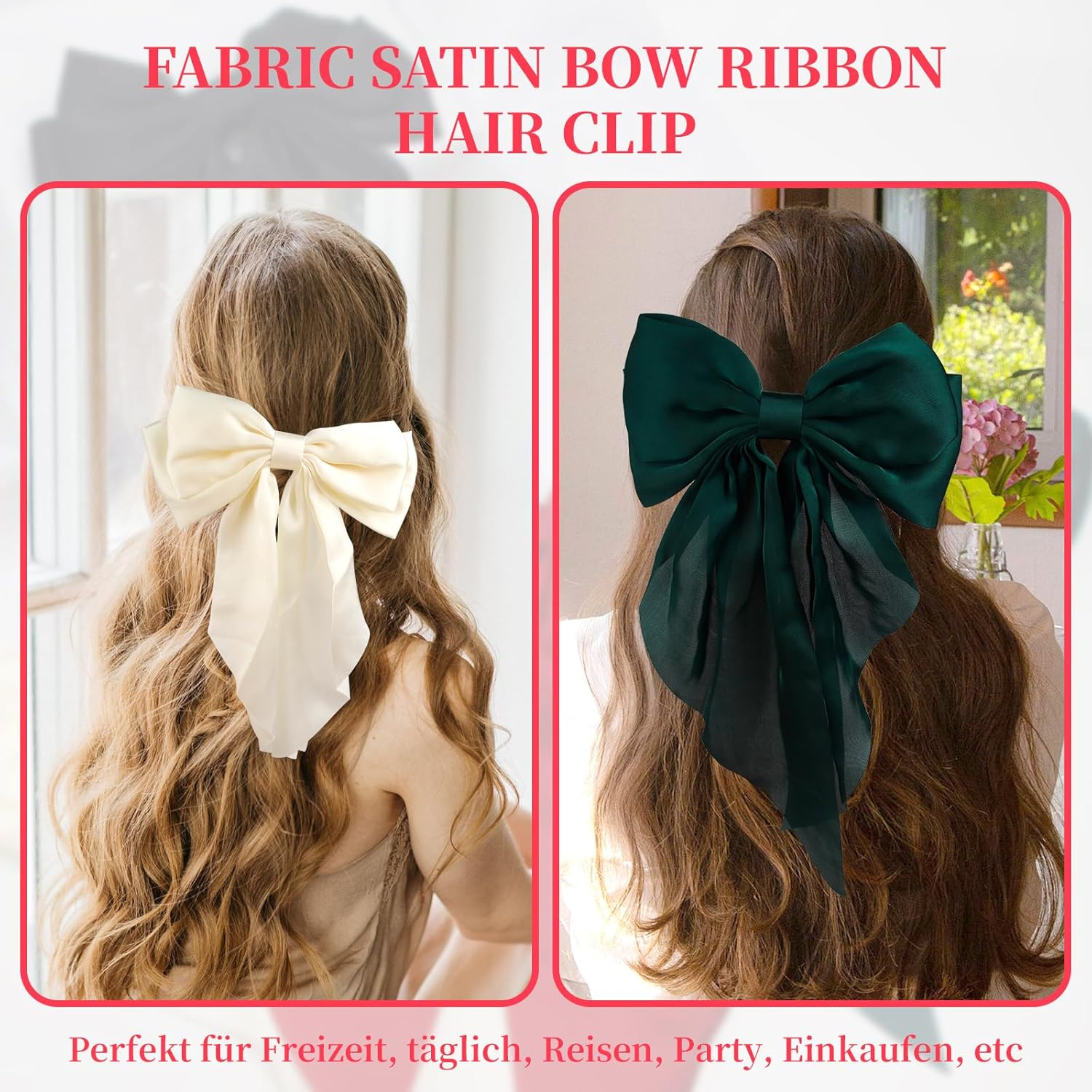 4PCS Big Hair Bows for Women, Large Ribbon Bow Hair Clips,Hair Bow Clips for Bride, Bridesmaid Bowknot Clips for Hair Barrettes Bow Clips (Black,Red,White,Green) image number 5