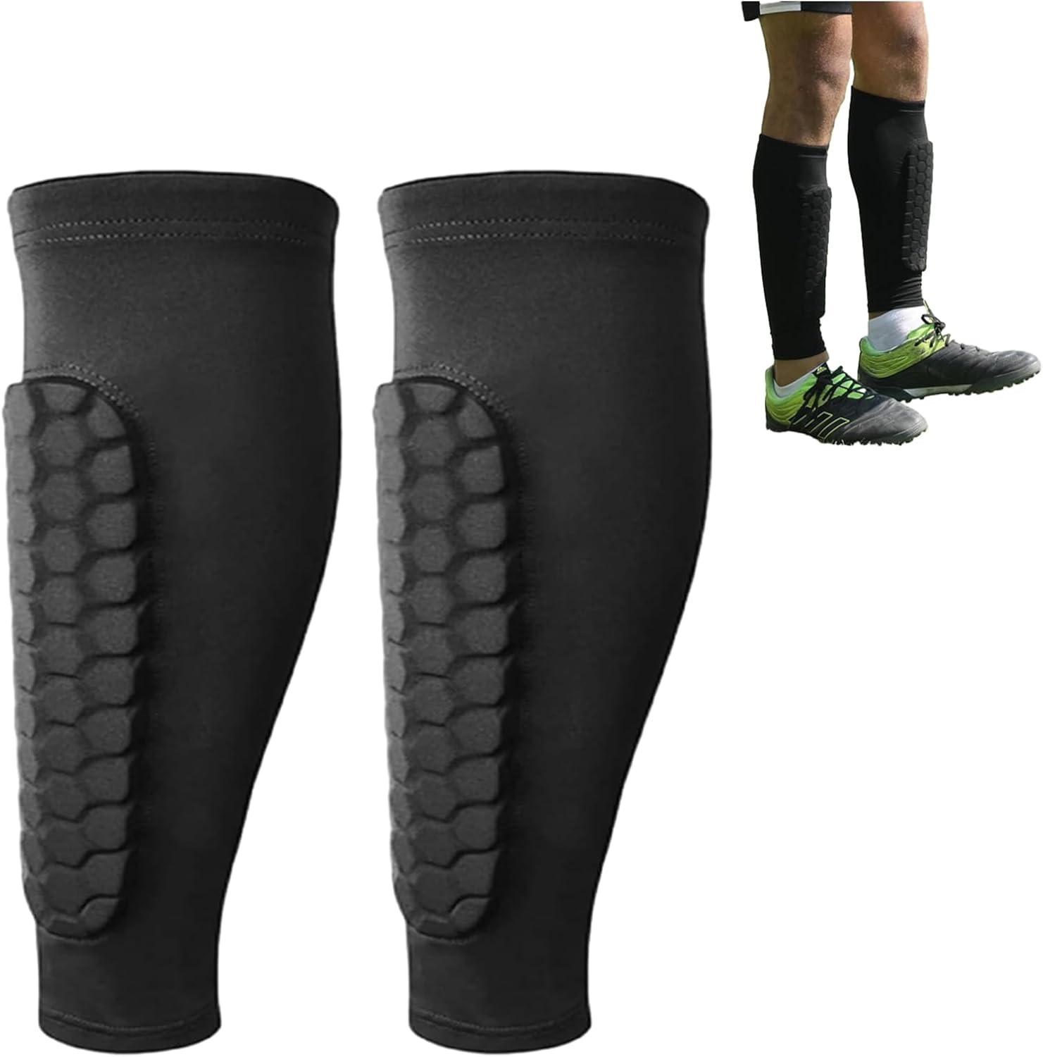 Protective Sleeve 1 Pair Football Shin Pads, Soccer Shin Guards Sleeves Soccer Shin Guards Shin Pads for Adult Calf Compression Sleeve with Honeycomb Pads image number 3