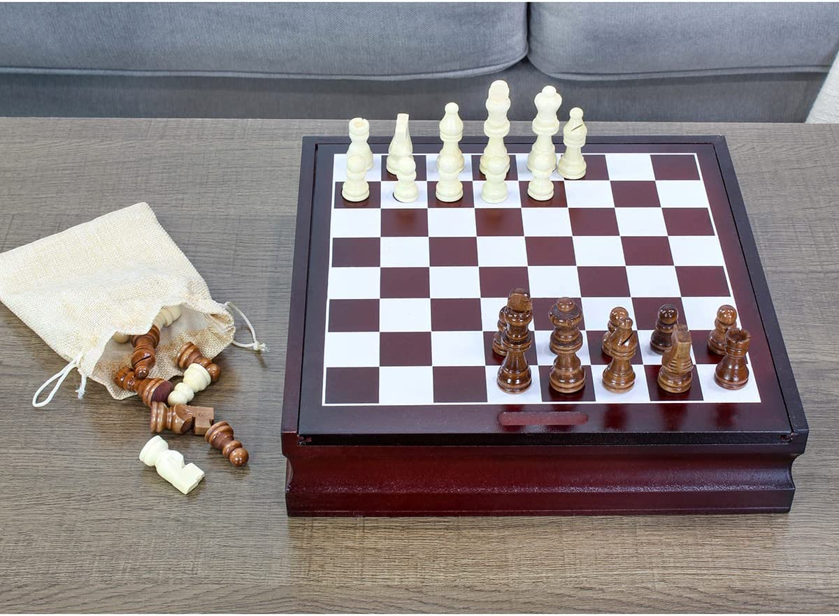 Attatoy Set of Complete Wooden Chess Pieces (32 Pieces), Wooden Chess Figures with Kings, Queens, Castles, Knights & Pawns