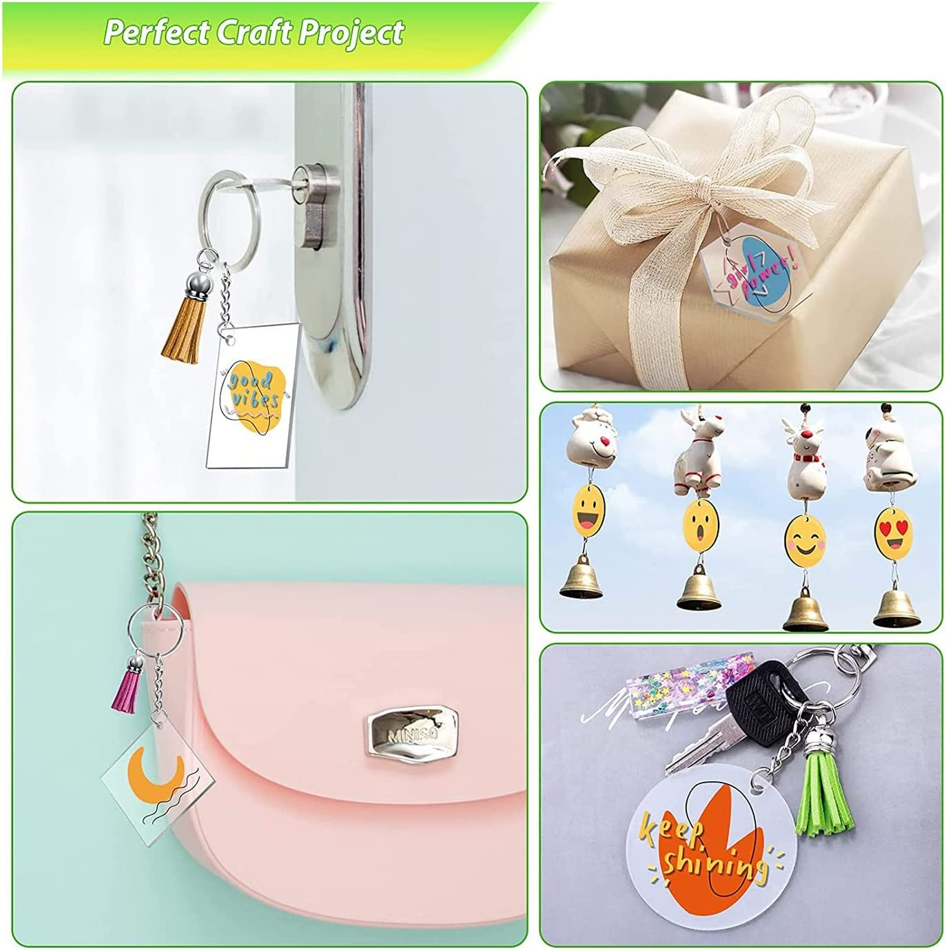 50 Sets Blank Keychains for Vinyl, Acrylic Blanks with 5 Shapes Clear Acrylic Disc image number 5