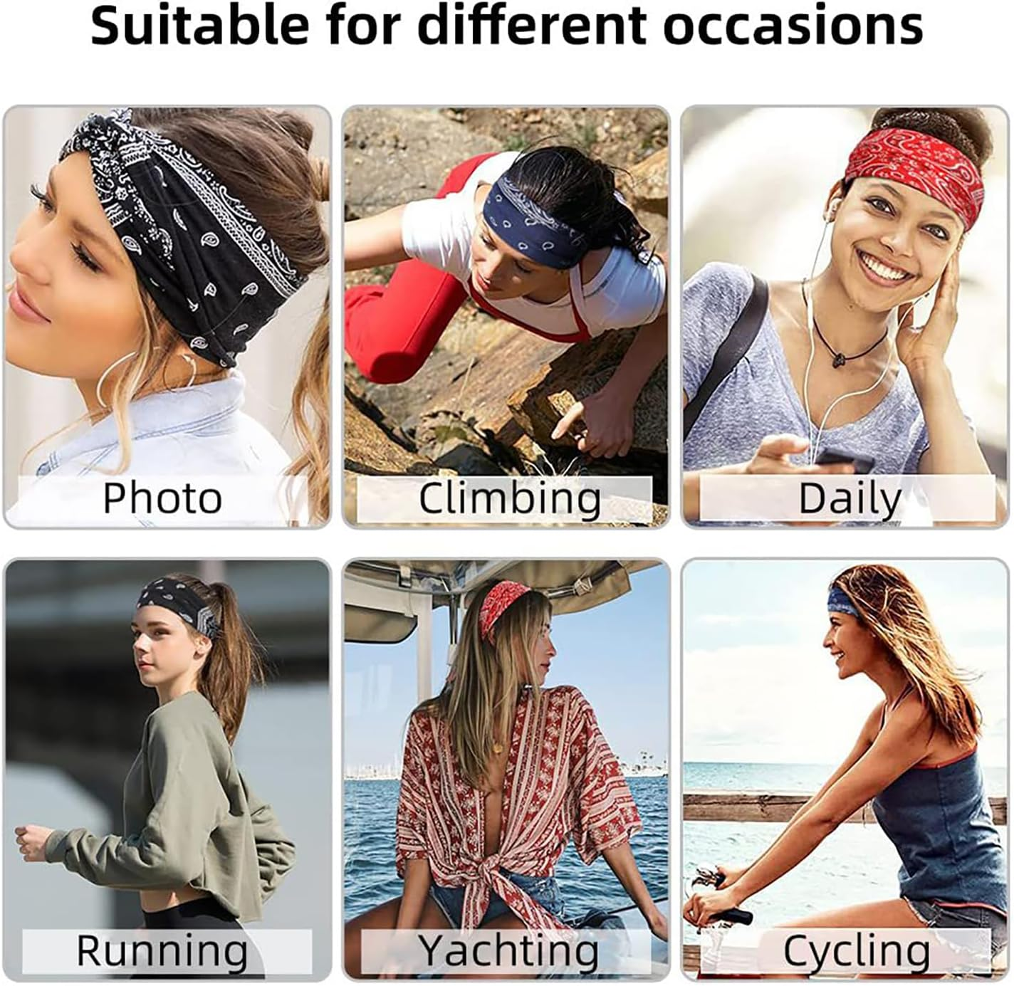 Smaoqingji Women'S Soft Headband - Pack of 6, Boho Headbands Print Hair Accessories, Suitable for Yoga, Running, Fitness, Travel, Training, Work, Reading, Daily Life and Other Occasions image number 3