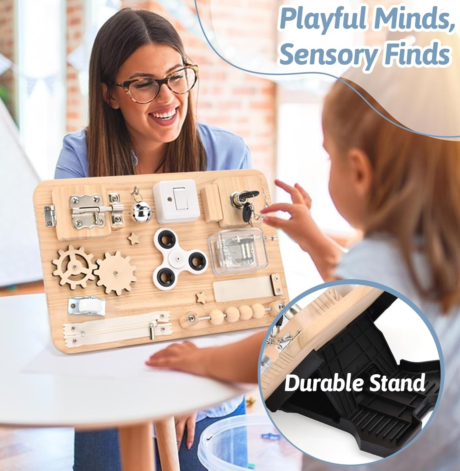 Potatomato Montessori Busy Board -Toddler Sensory Wooden Toys for Baby - Prechool Educational Activities for Learning Fine Motor Skills - Fidget Board for Boys Girls Kids image number 1