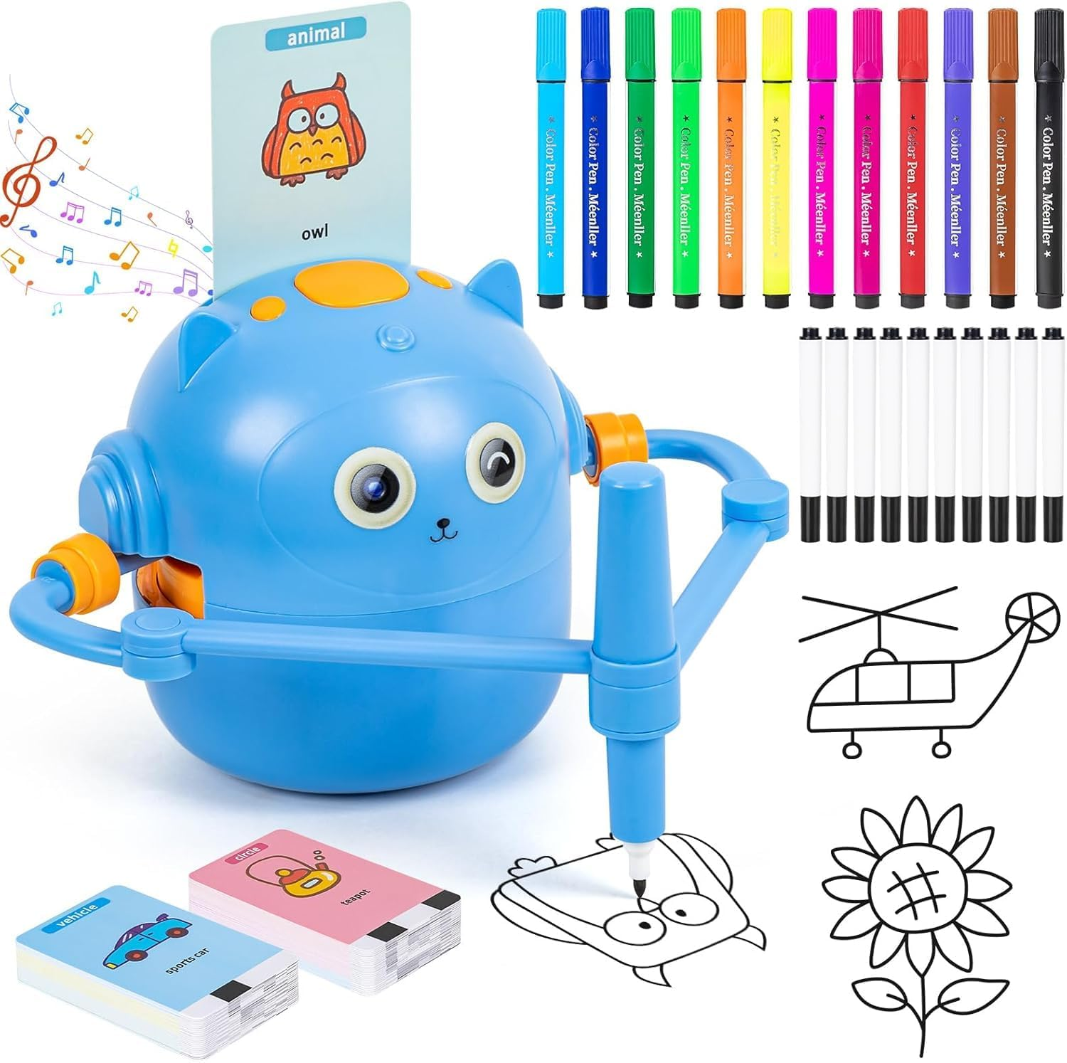 Drawing Robot for Kids, Interactive Educational Drawing Robot for Kids, Magic Painting Robot Toy with 100 Word Cards & 16 Color Pens for Girls and Boys Age (Blue) image number 5