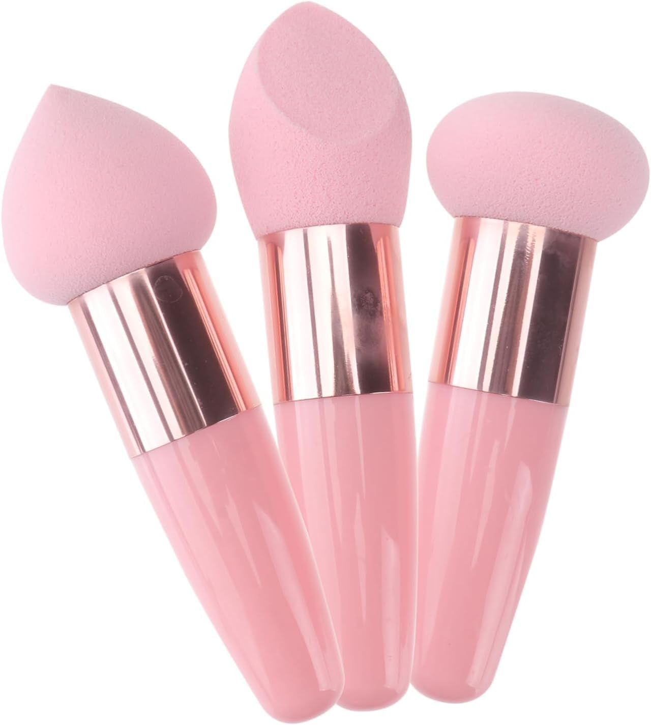 Fokmuaex 3PCS Makeup Sponges Set - Large Beauty Blender with Ergonomic Handle for Liquid, Cream & Powder Foundation, Wet/Dry Use, 3 Styles for Face Contouring & Blending