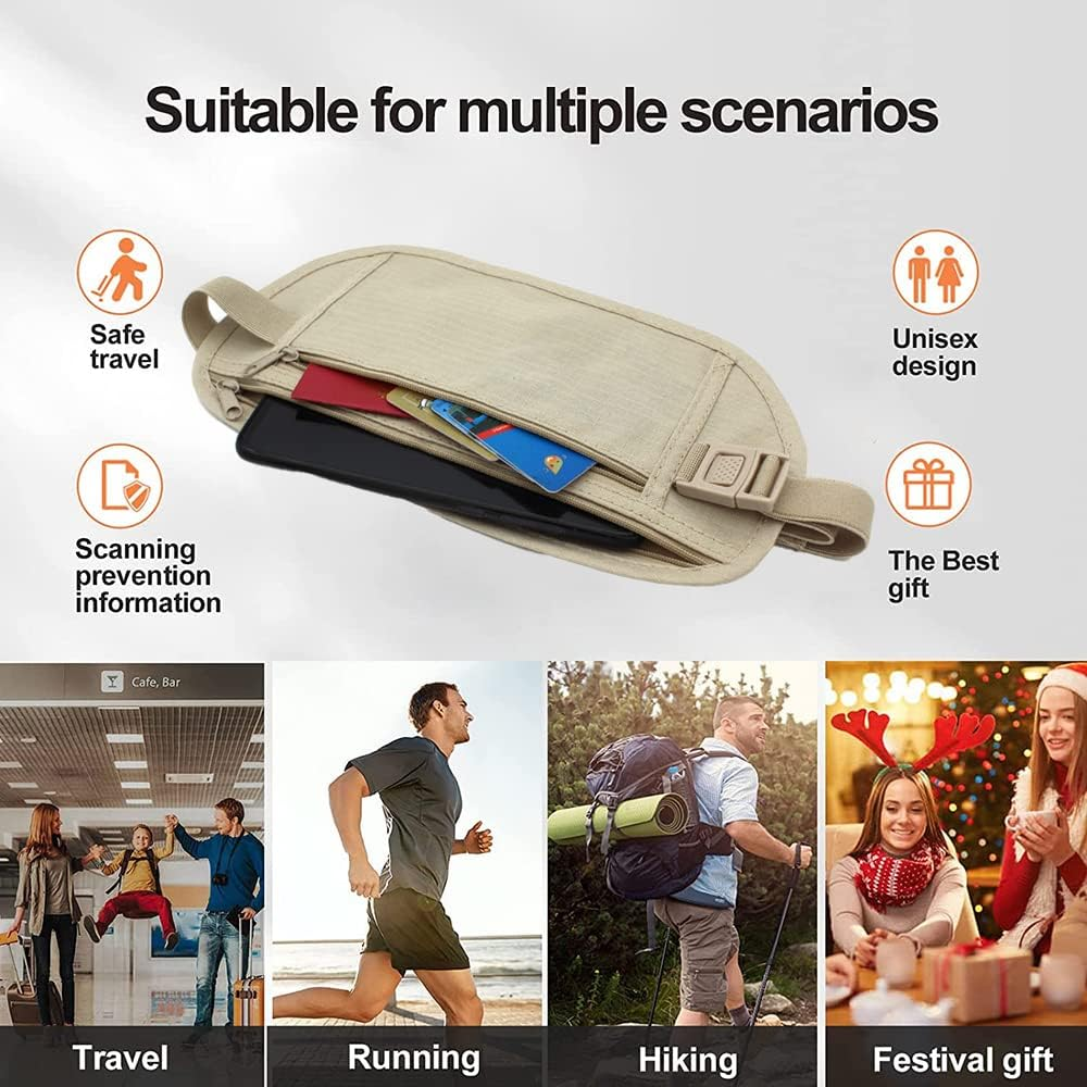 Yuanyoutong Secure Travel Money Belt, Anti-Theft Passport Holder Travel Wallet for Men Women, Hidden under Clothes Belt Wallet, Security Travel Pouch, Waterproof Waist Bumbag for Money, Cards And image number 6