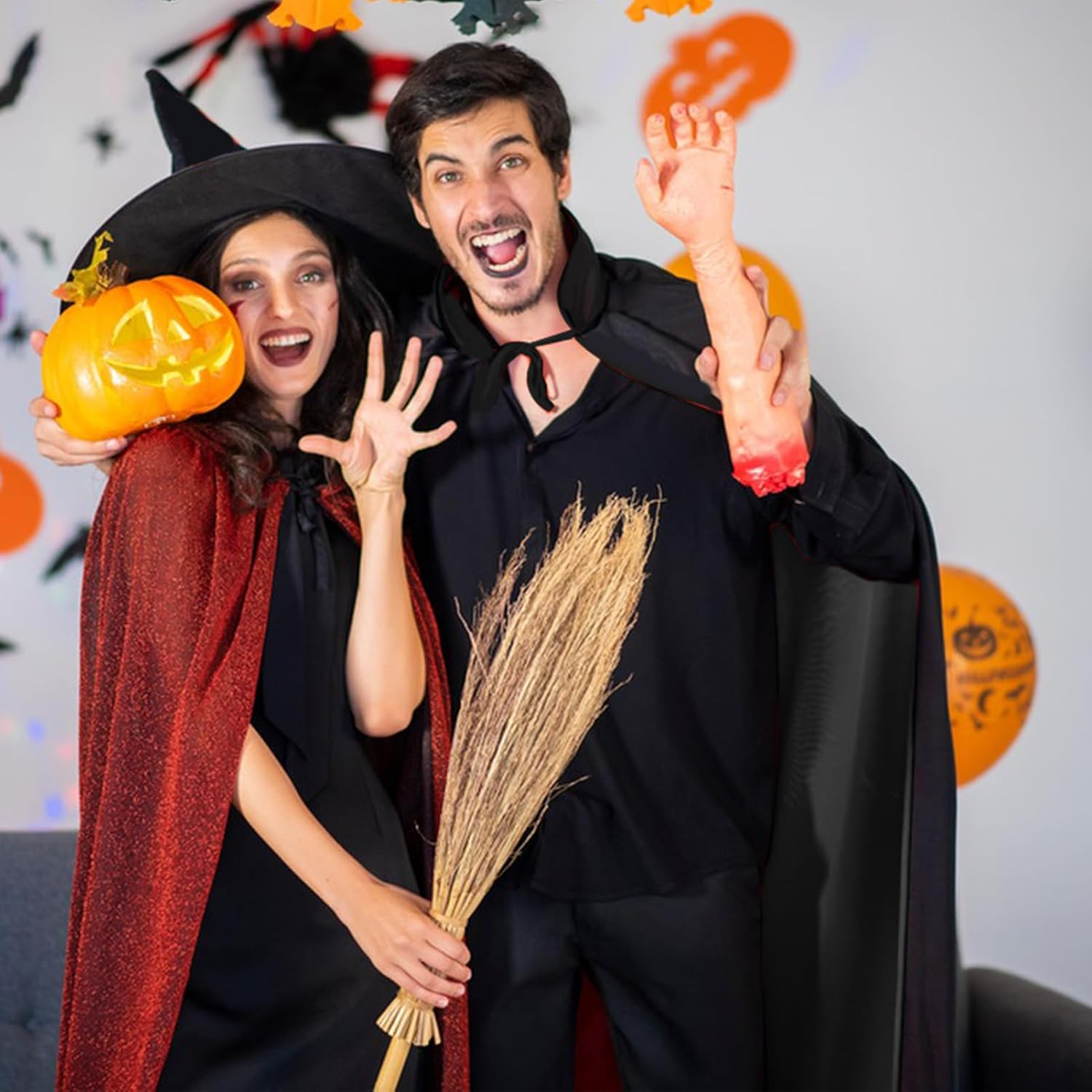 2Pcs Halloween Hooded Cloak Witches Hat Adult, 140Cm Halloween Black Hooded Cape Halloween Witch Hat Grim Reaper Cape Pointed Wizard Hat for Men Women Halloween Witch Vampires Costume Cosplay Party image number 3