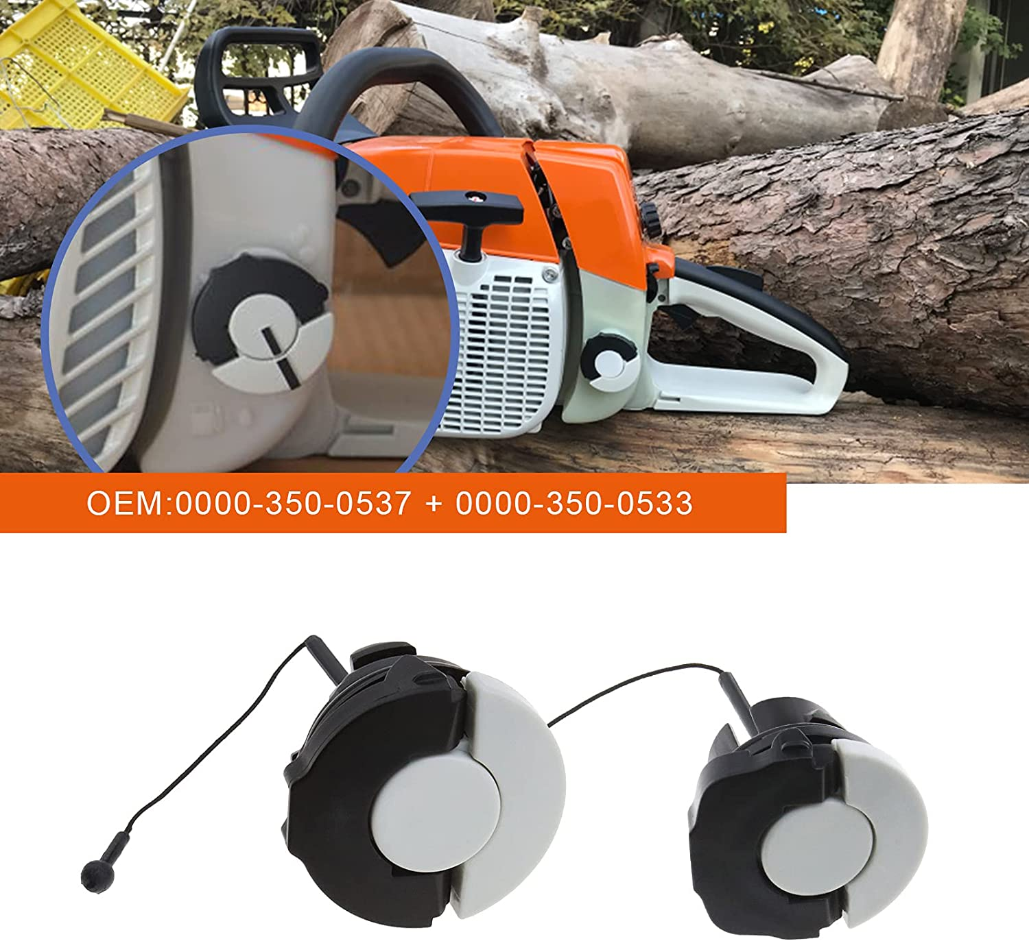 Emsea Pair of Gas Fuel Oil Cap Chainsaw Replacement Parts 0000 350 0537/0000 350 0533 Compatible with STIHL MS171 MS181 MS211 MS250 image number 4