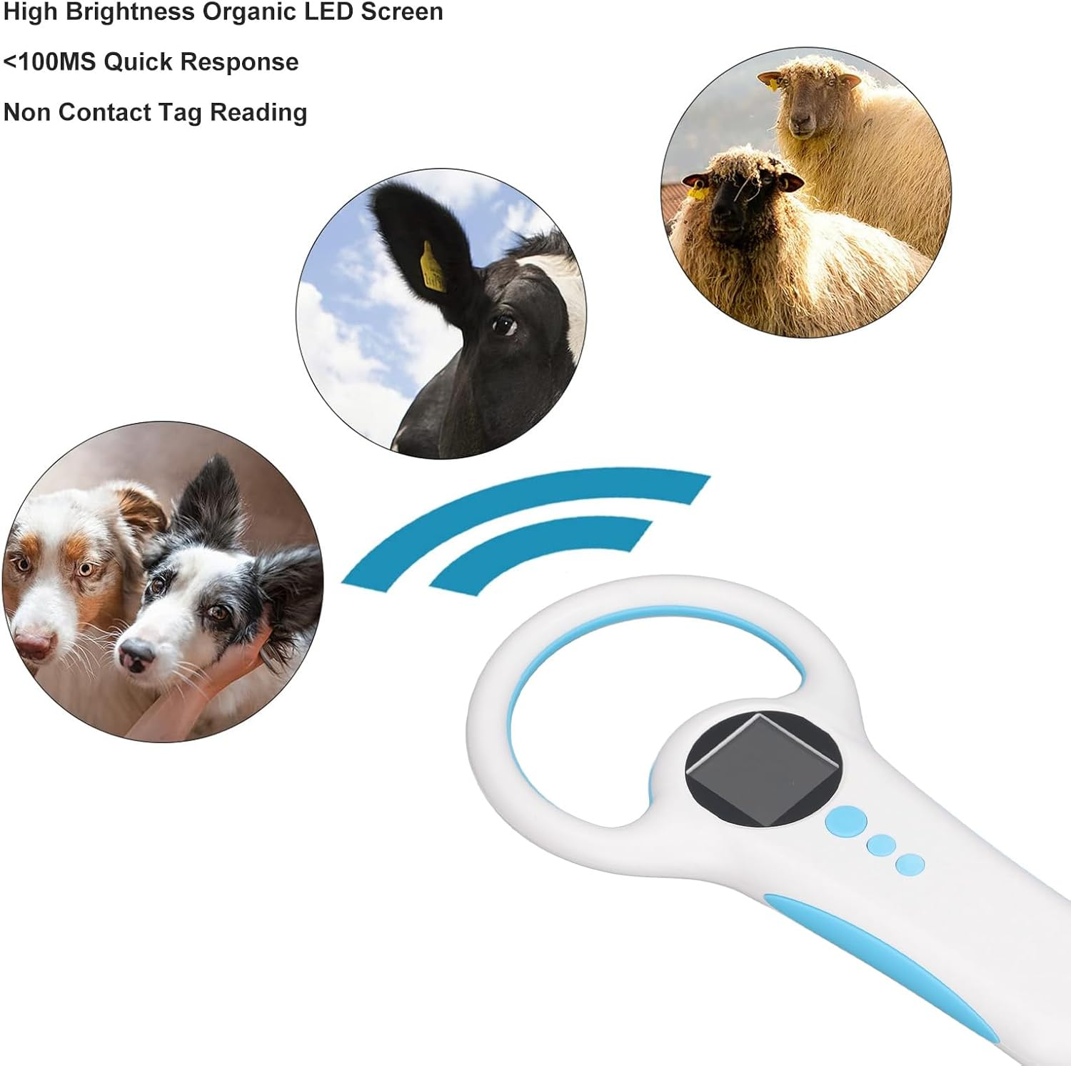 Pet Microchip Reader, Handheld ID Chip Scanner with 134.2KHZ & 125KHZ Compatibility, LED Screen Display, USB Data Connection for Animal Tag Identification image number 5