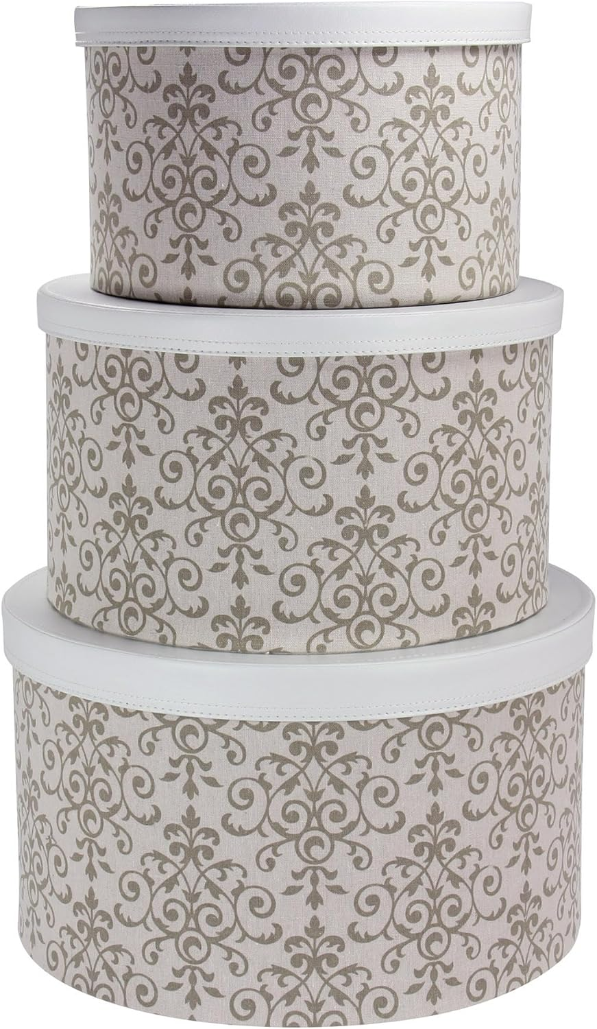 Household Essentials 3-Piece Hat Box Set with Faux Leather Lids, Scroll Pattern image number 4