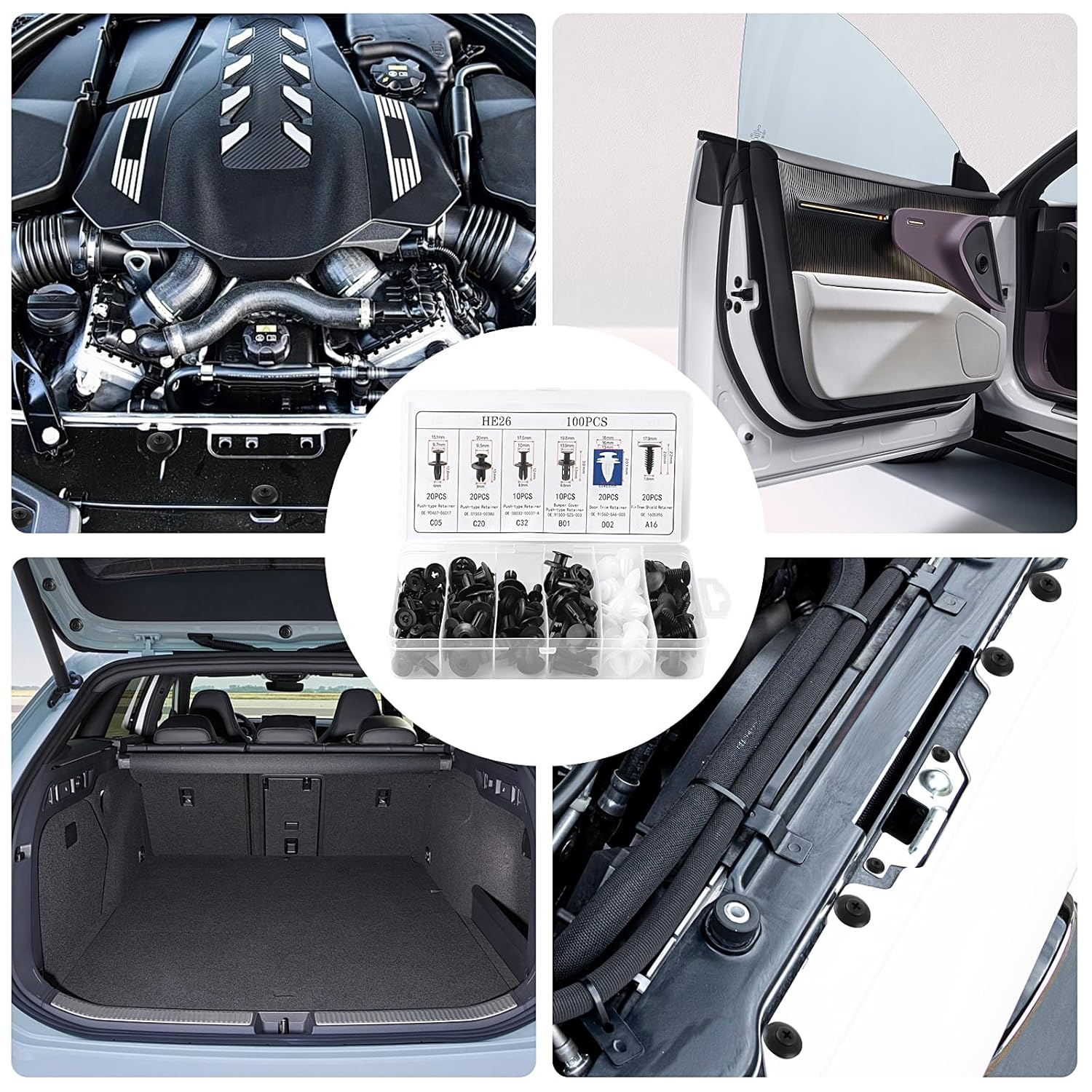 TECDW 100PCS Expansion Screws Auto Retainer Clips Kit with Remover Tool & Wrench，Universal Replacement for Bumper, Door Trim, Fender Fasteners image number 4