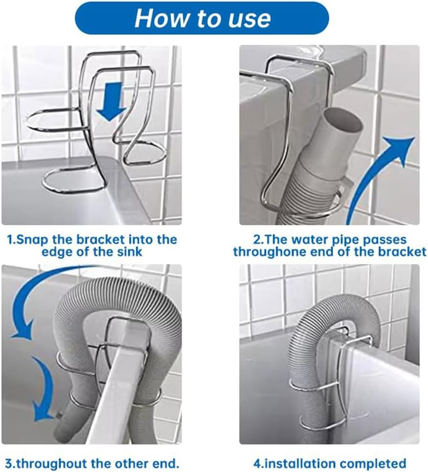 Stainless Steel Washing Machine Drain Hose Holder Hook, Universal Utility Sink Hose Clamp, Laundry Tub Hose Guide Clip Easy to Use image number 2