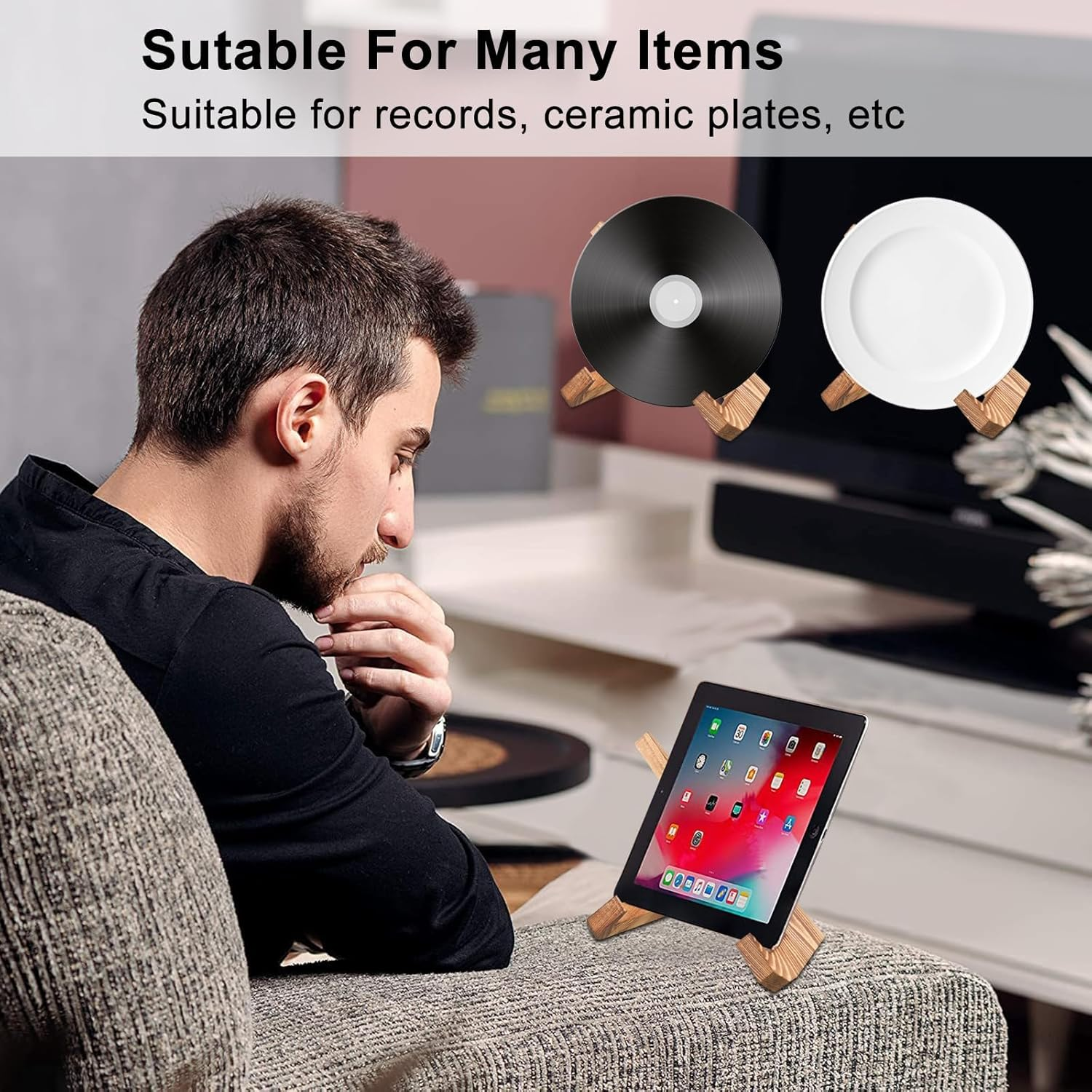 Cookbook Stand Wooden Cookbook Holder Solid Wood Recipe Book Holder Farmhouse Cook Book Stand Rustic Display Stand Kitchen Counter Decor for Cooking Reading Hands-Free Tablet