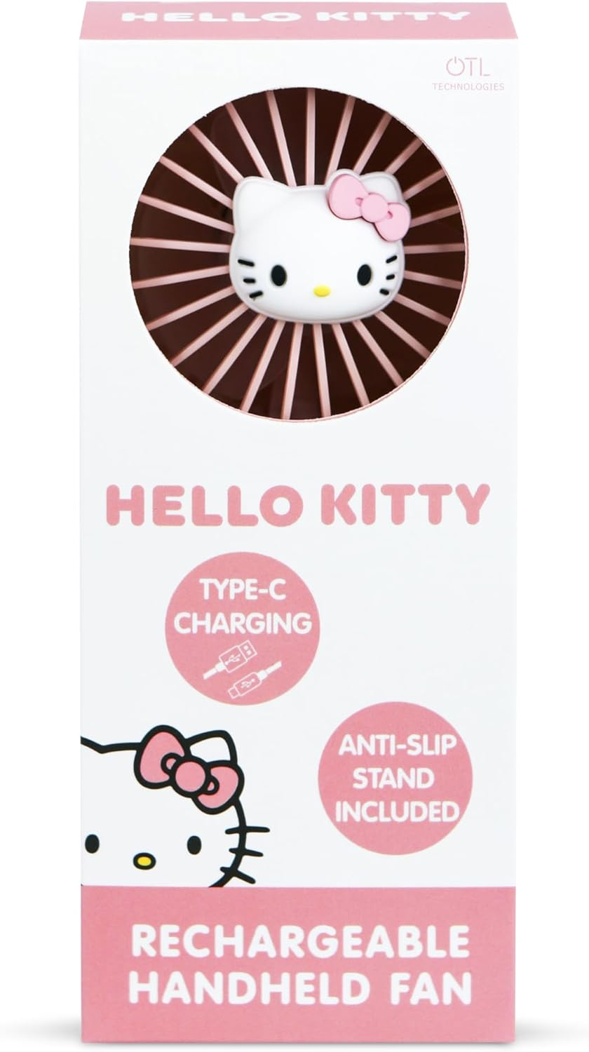 OTL Technologies HELLO KITTY PORTABLE HAND FAN with RECHARGEABLE BATTERY PINK and GOLD