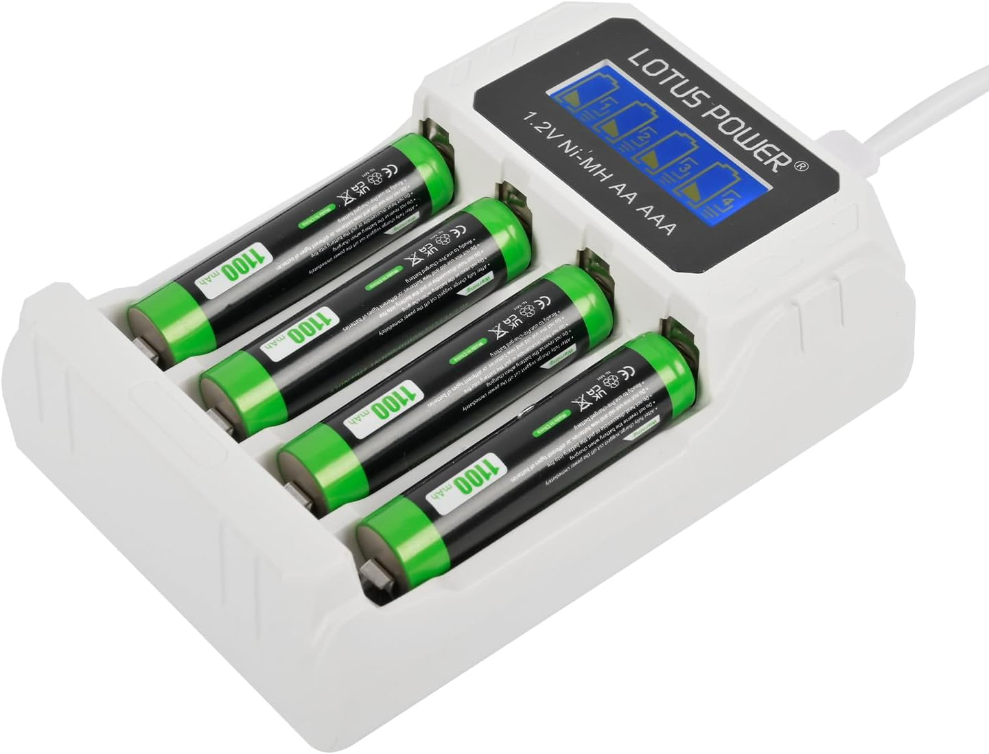 LOTUS POWER Universal 4 Slot Battery Charger & 1.2 V Ni-Mh AA Batteries Set, LCD AA Charger & Nimh AA Rechargeable Battery (1 Charger & 4 Batteries) image number 4