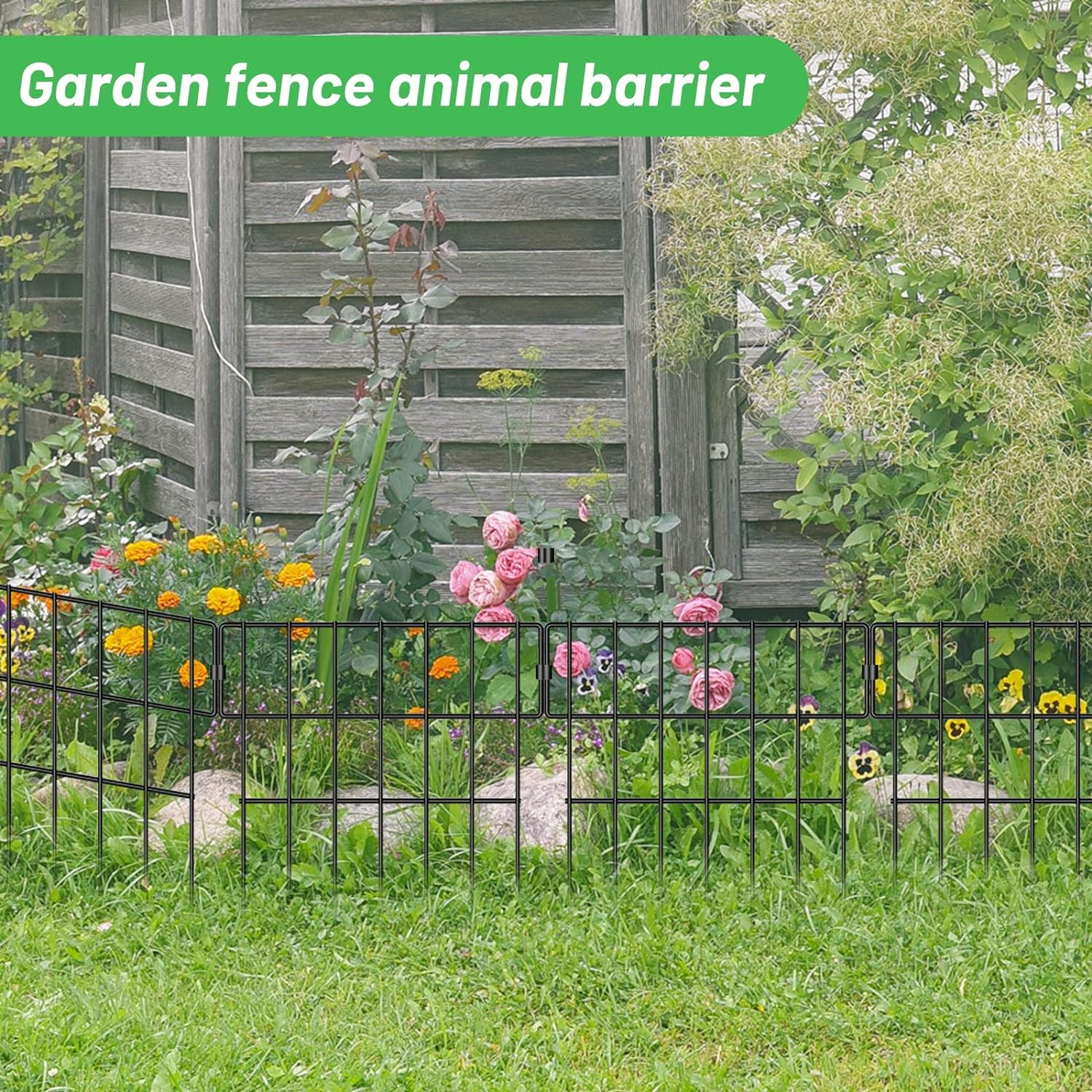 Garden Animal Barrier Fence, 10 Pack No Dig Dog Barrier, 17 In(H) X 10.83 Ft(L) Decorative Rustproof Metal Garden Border Fence for Patio image number 4