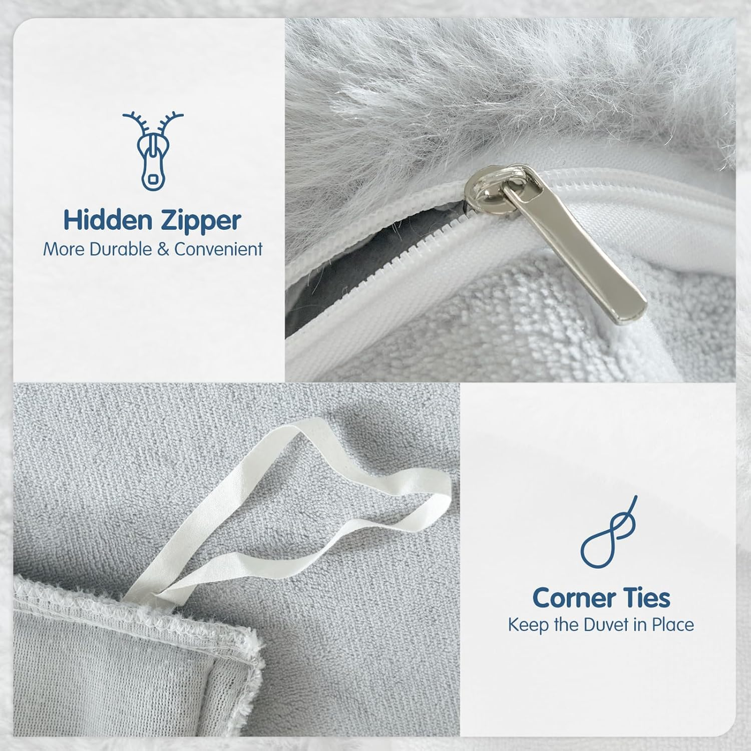 Tokokimo Plush Duvet Cover 240 X 260 Cm with 2 Pillowcases 65 X 65 Cm - Warm Winter Plush Rabbit Fur Bedding Set 240 X 260 Cm with Zip, Grey