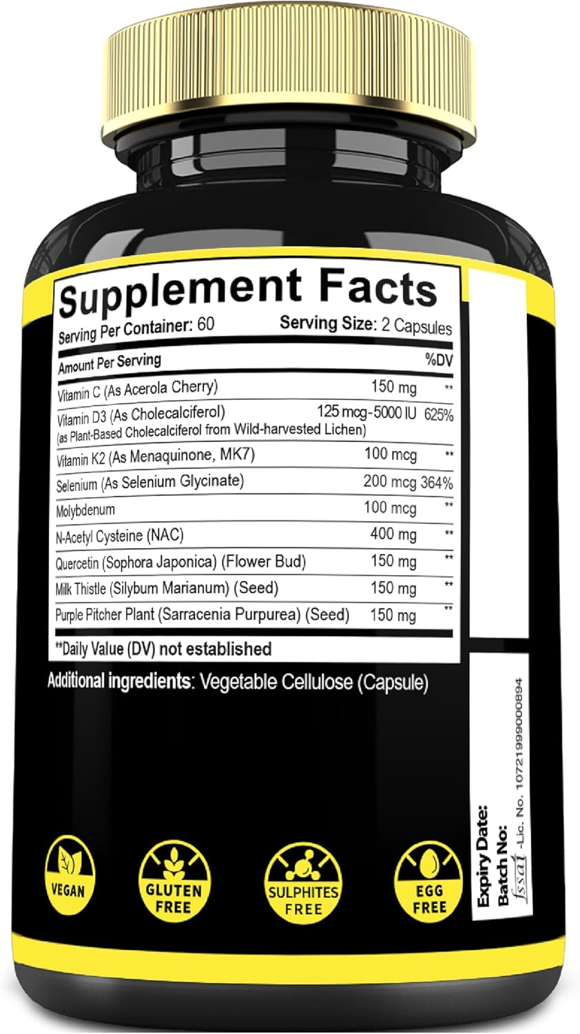 9In1 NAC (Nac N-Acetyl L-Cysteine) Supplement 14050Mg - 120 Capsules - Quercetin, Milk Thistle, Purple Pitcher Plant & More - Support Immune System, Body Management & Brain Health - 2-Month Supply image number 6
