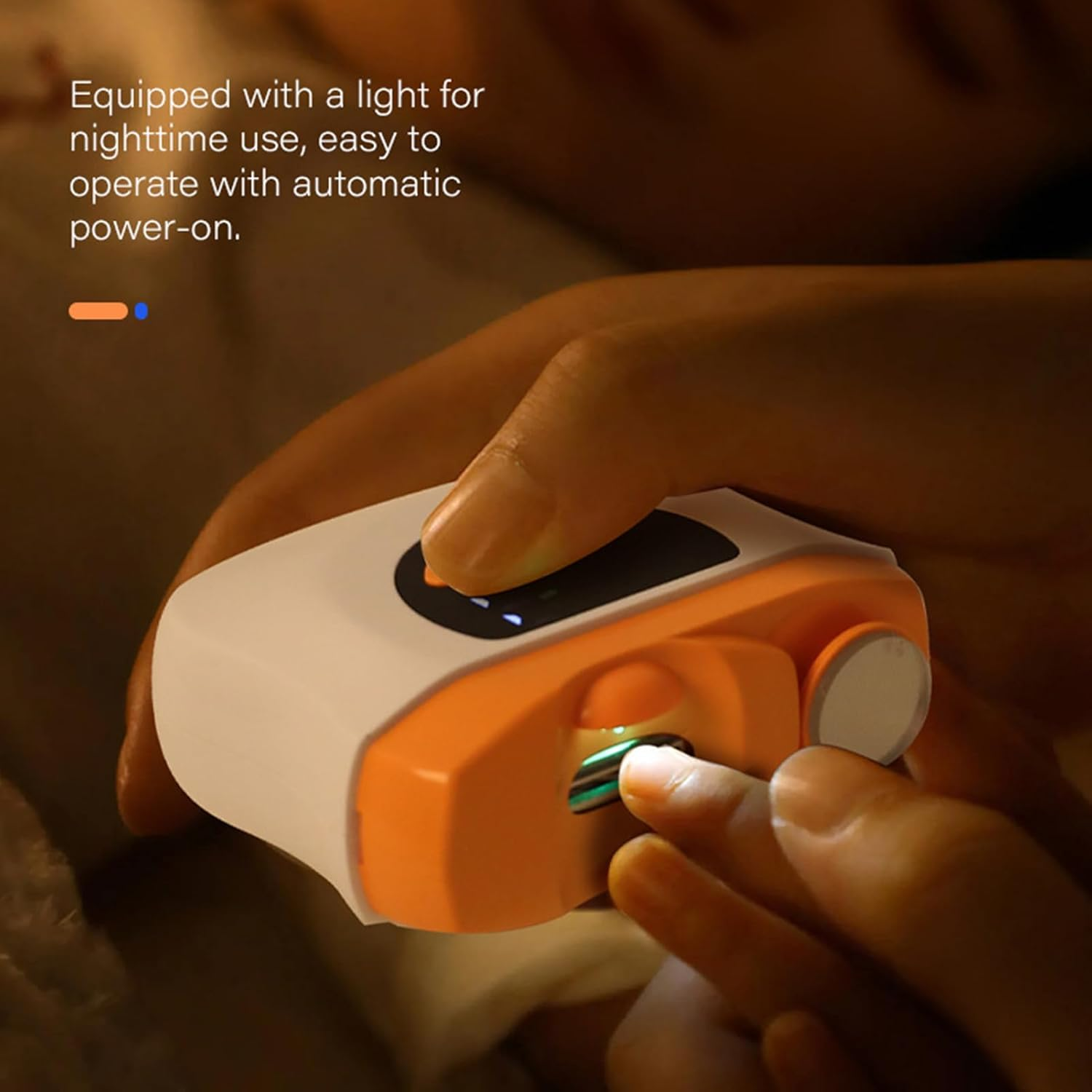 Lisutupode Automatic Nail Clipper | Polishing Automatic Fingernail Trimmer | LED Nail Polishing Cutter with 3-Speed Settings & Scraps Storage for Baby Care Seniors & Home Manicure - Orange image number 6